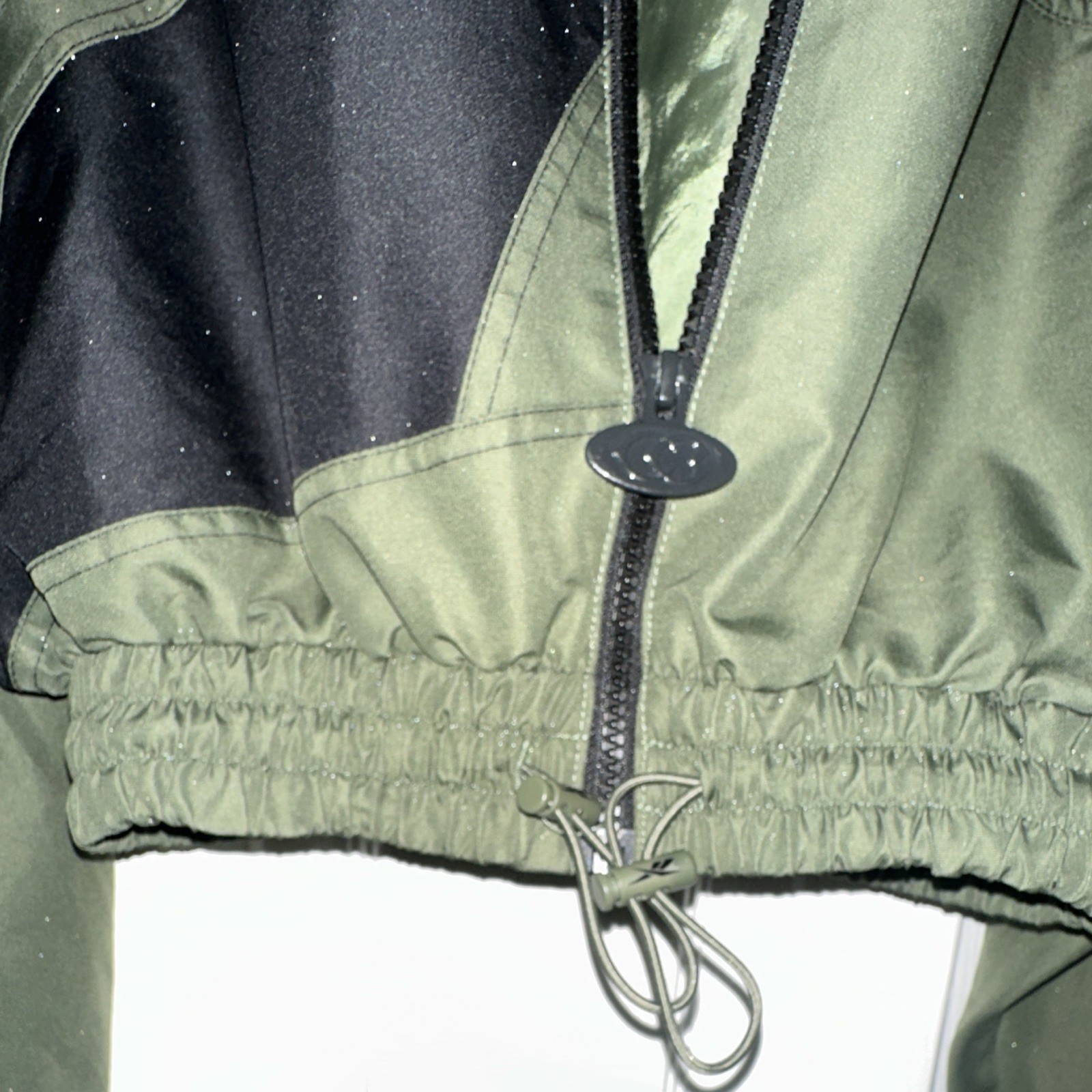 Reebok Women’s Cardi B Woven Crop Jacket Hunter Green/ Black Colorway XS