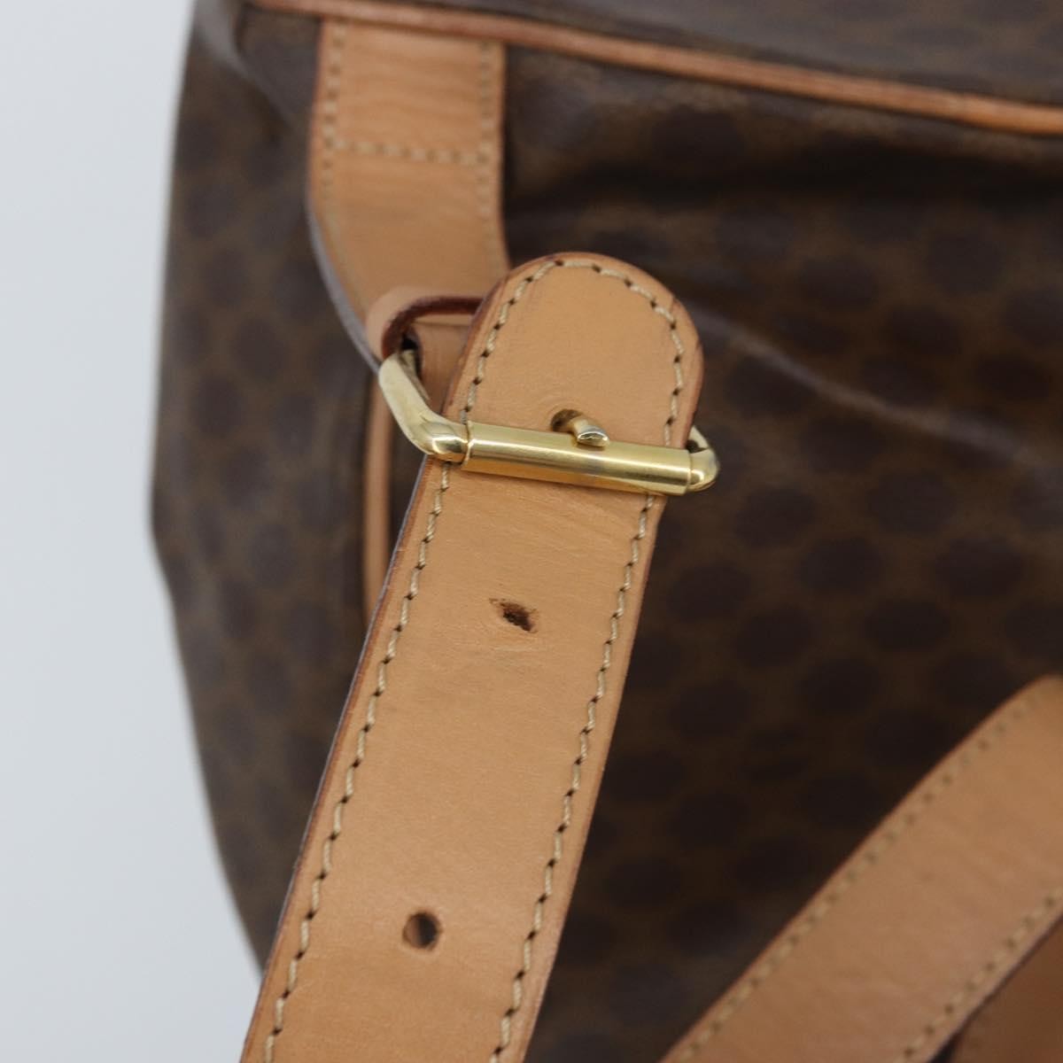 CELINE Macadam Canvas Backpack PVC Leather Brown Gold Auth SW2219
