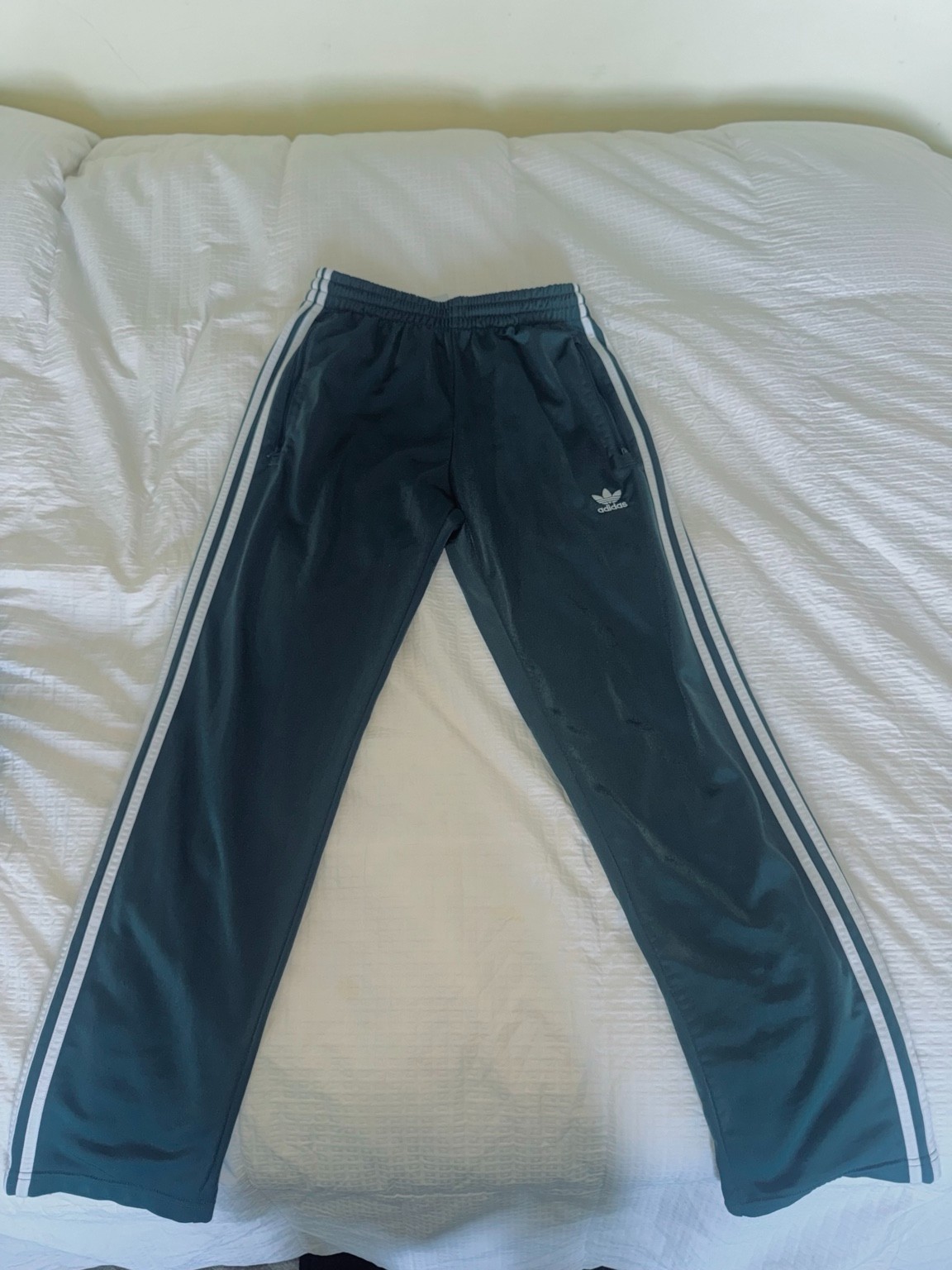 adidas Originals Trefoil 3-Stripes Track Pants Green White Zip Pockets Men M