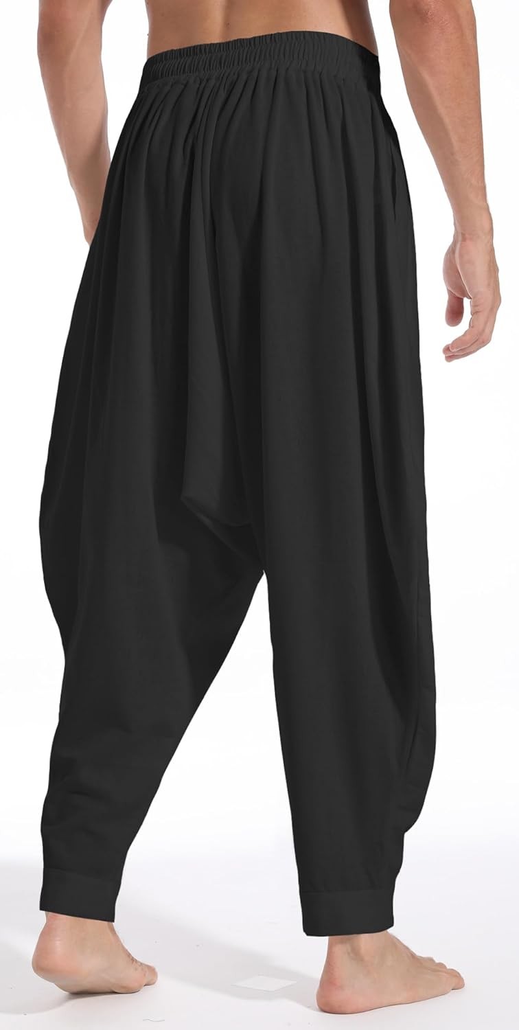 Men’s Harem Pants Baggy Casual Elastic Waist Drawstring Boho Hippie Lounge
