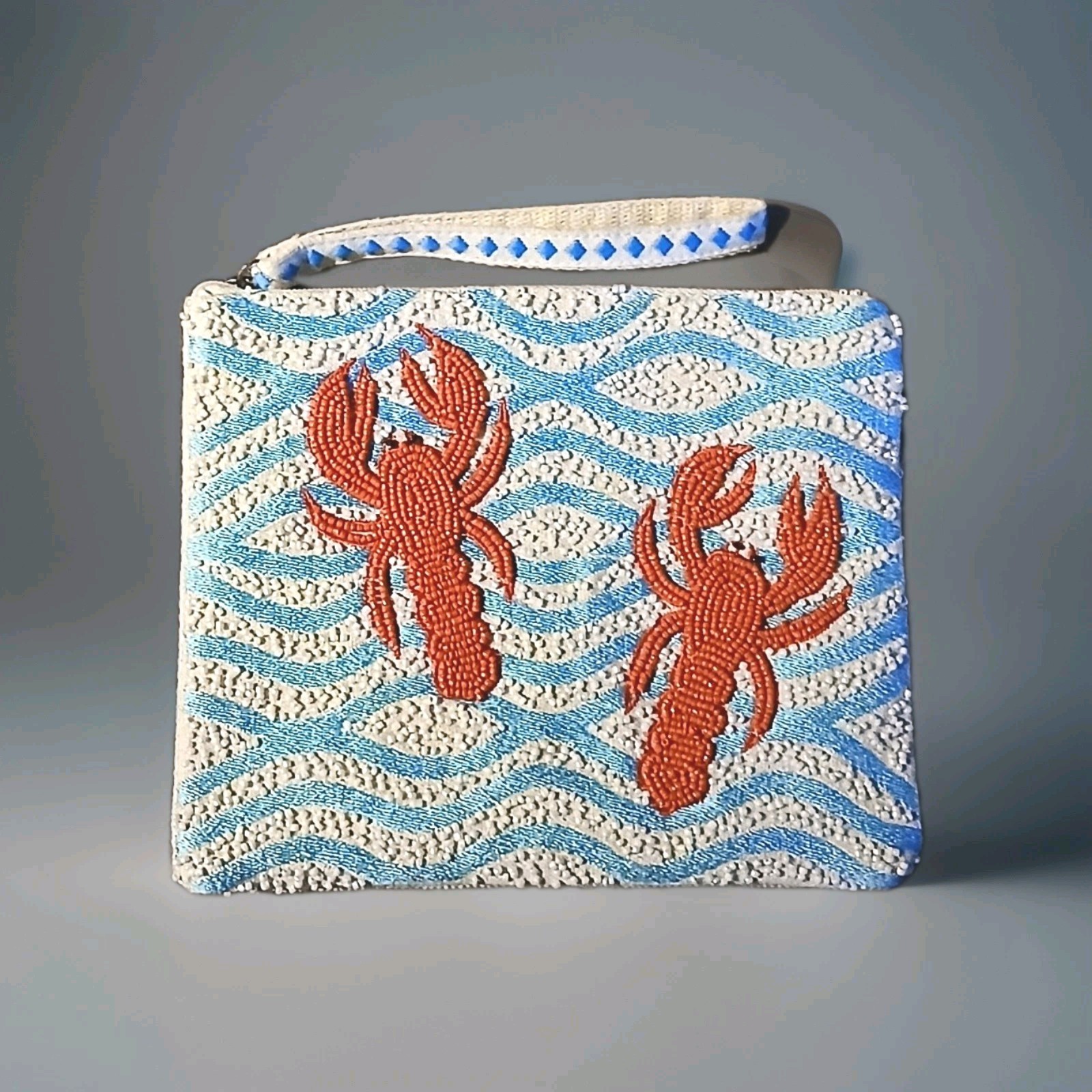 Lobster Beach Wave Beaded Handbag Nautical Ocean Coastal Resort NWT