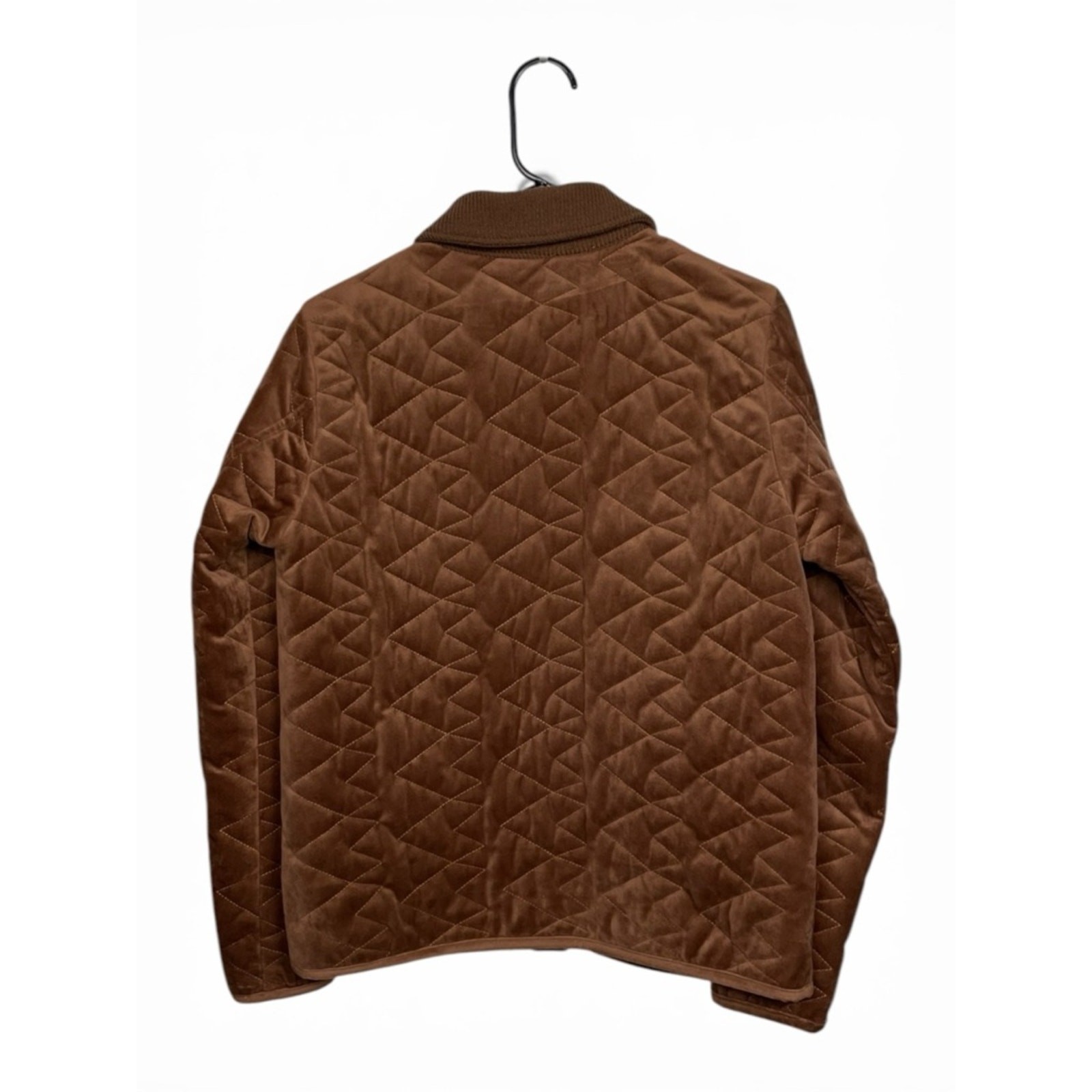 Hem & Thread Brown Quilted button up Jacket with Rib Knit Collar Medium
