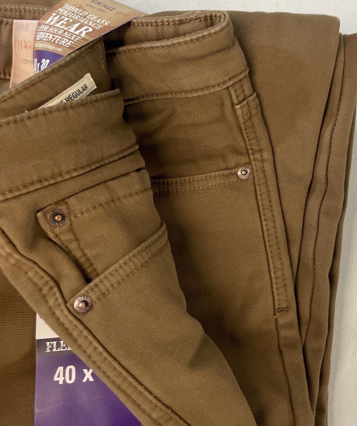 Weatherproof Vintage Men’s Fleece Lined Stretch Canvas Pant 40×30 BROWN Regular