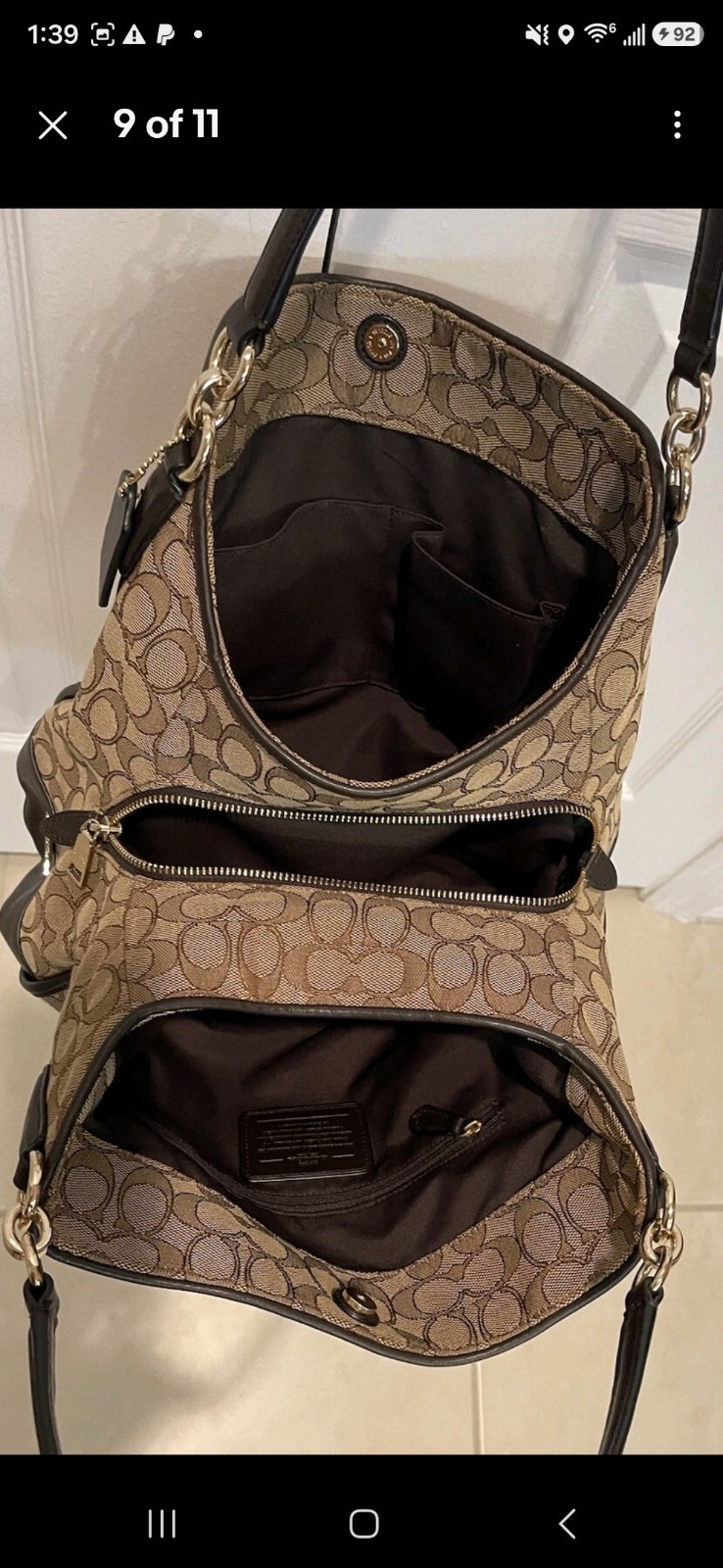 COACH MADISON PHOEBE OUTLINE BROWNS SIGNATURE & LEATHER SHOULDER BAG $299. EUC