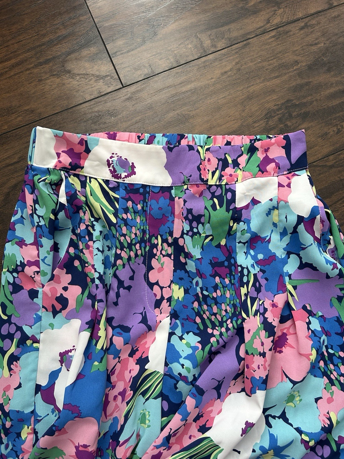 Women’s Stitch And Feather Floral Print Pants Trousers Medium