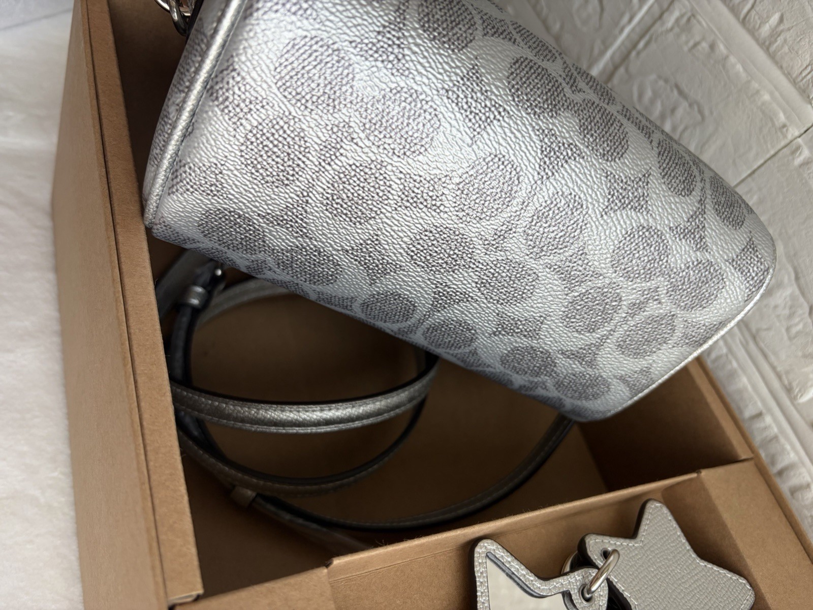 Coach Signature Logo Mini Satchel Metallic Silver/Gray Zip Strap Star Charm