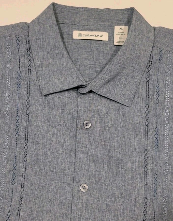 Cubavera Men’s Soft Touch Embroidered Button Down Shirt Dress Blues Size XL NWT