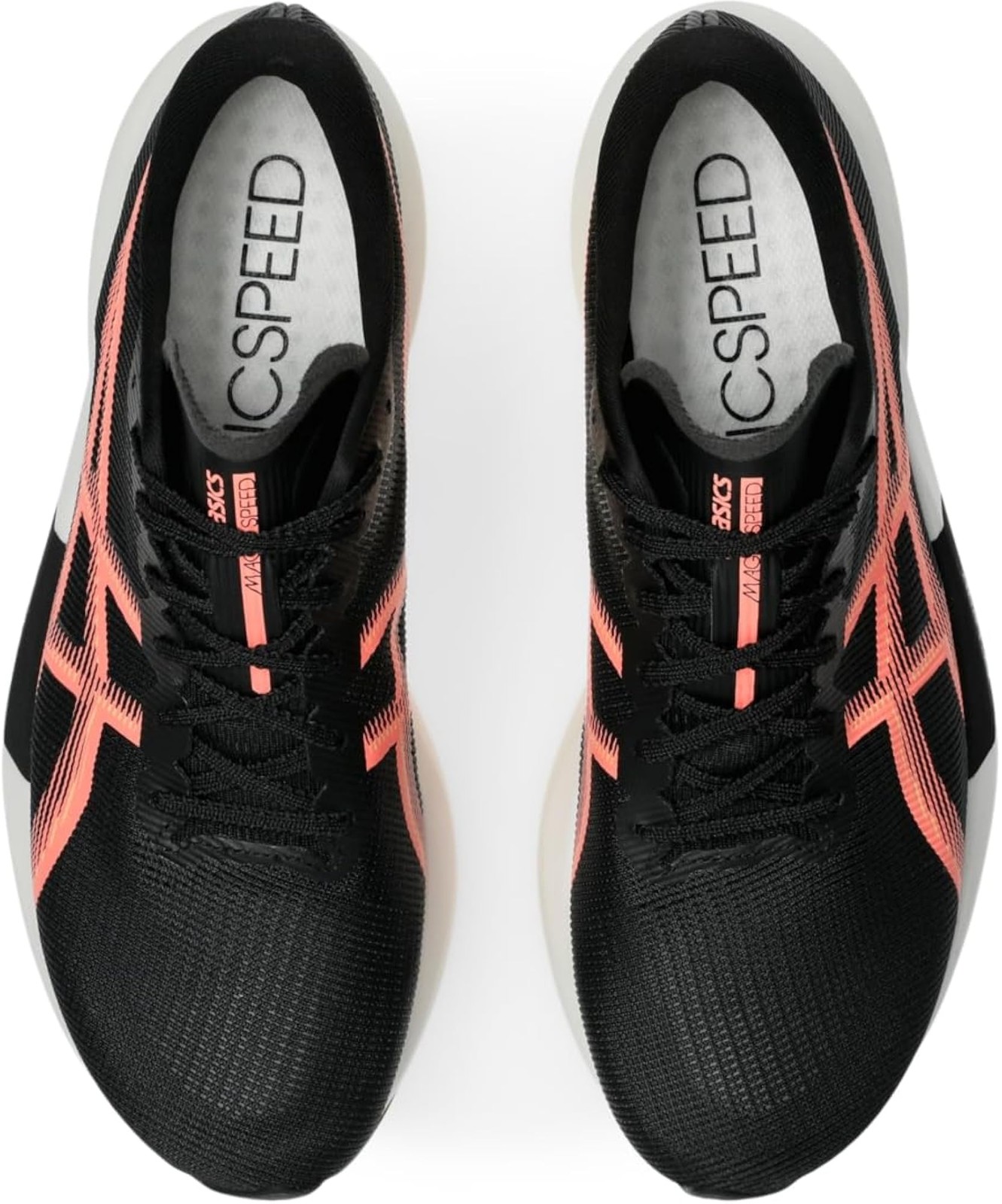 ASICS Unisex Magic Speed 5 Running Shoes – Black/Sun Coral – 11 Women/9.5 Men