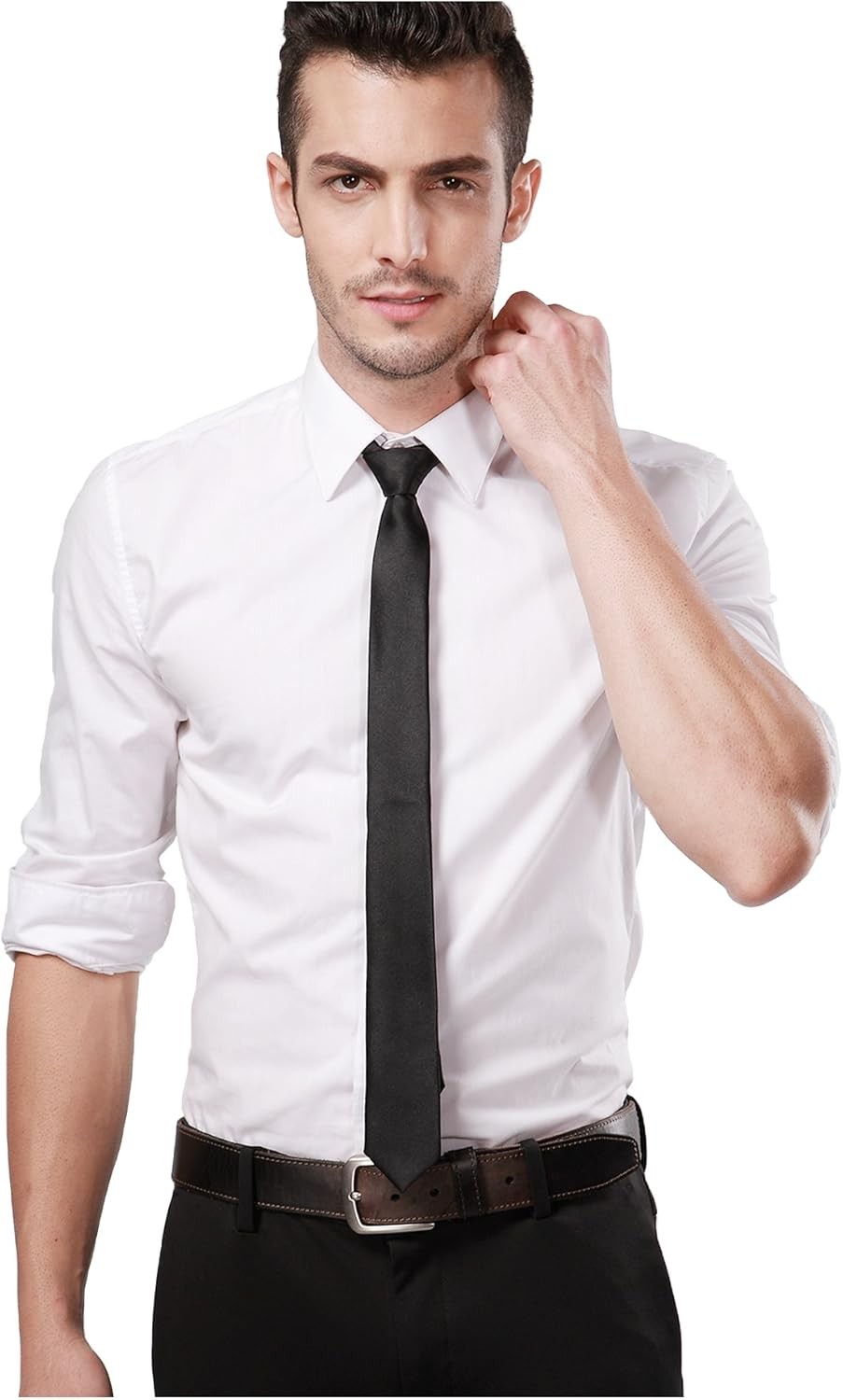Landisun Black Tie Men Women Solid Skinny Ties Slim Satin