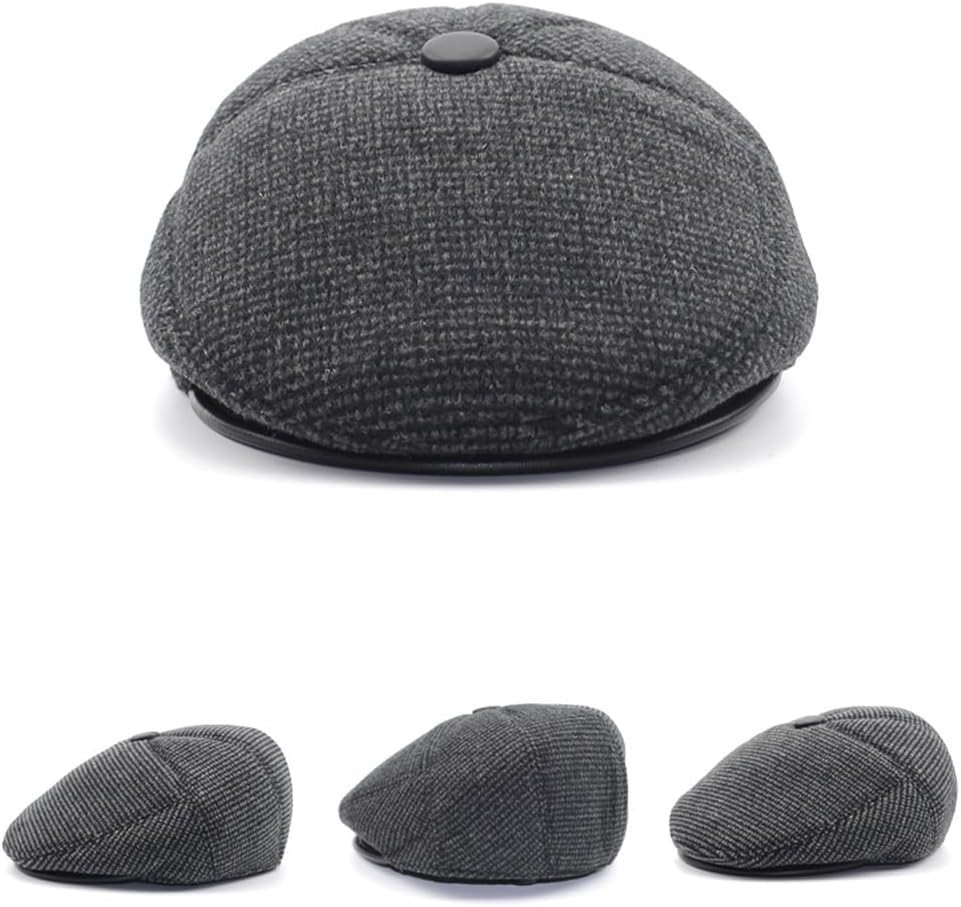 Men’S Winter Flat Cap with Ear Flaps Wool Warm Newsboy Hat Derby Tweed Irish Cap