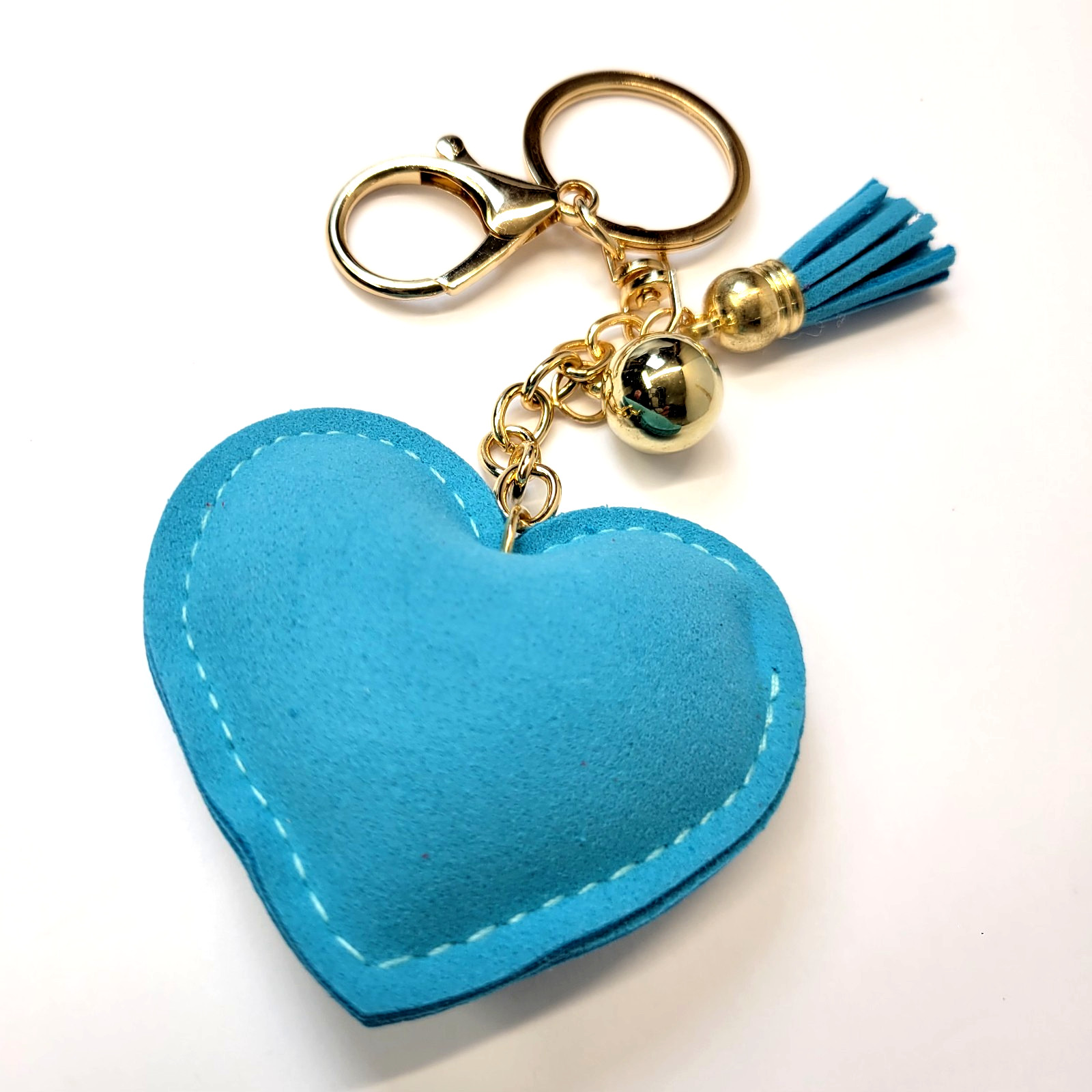 Heart Rhinestone Bling Bag Charm Keychain Tassel Blue Sparkle NEW