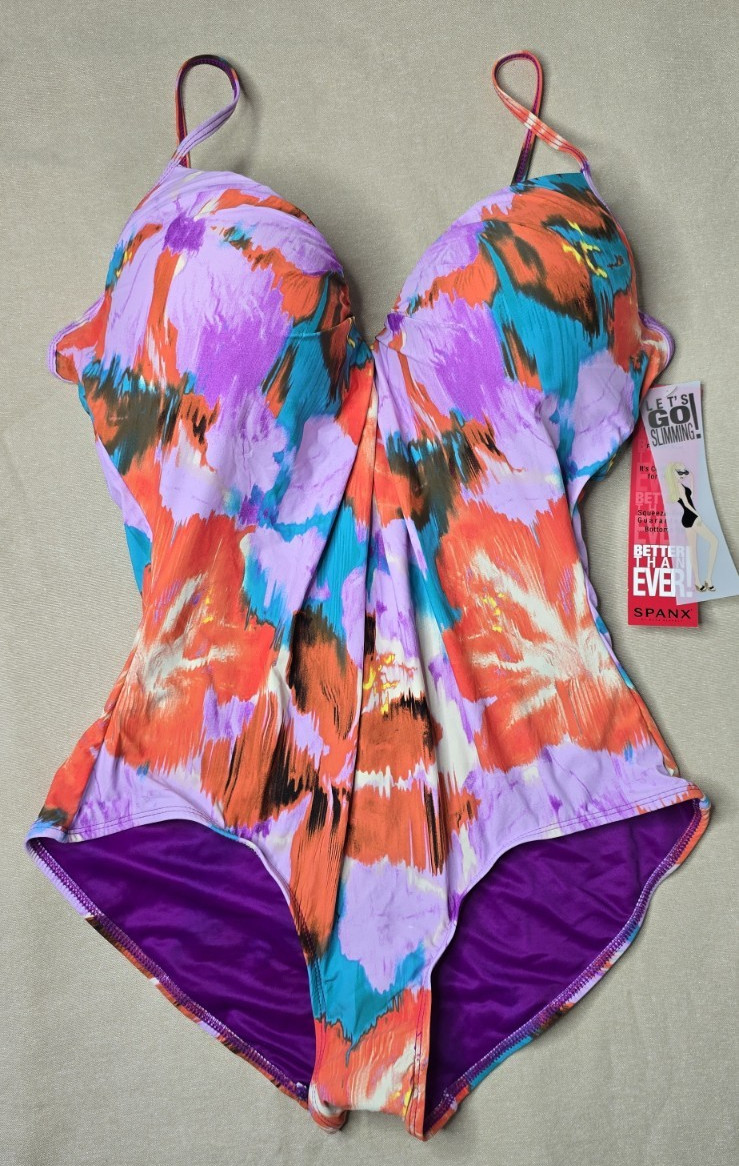 Spanx Swimsuit 14D/DD Aloha Floral One Piece Push Up Built in Bra Slimming