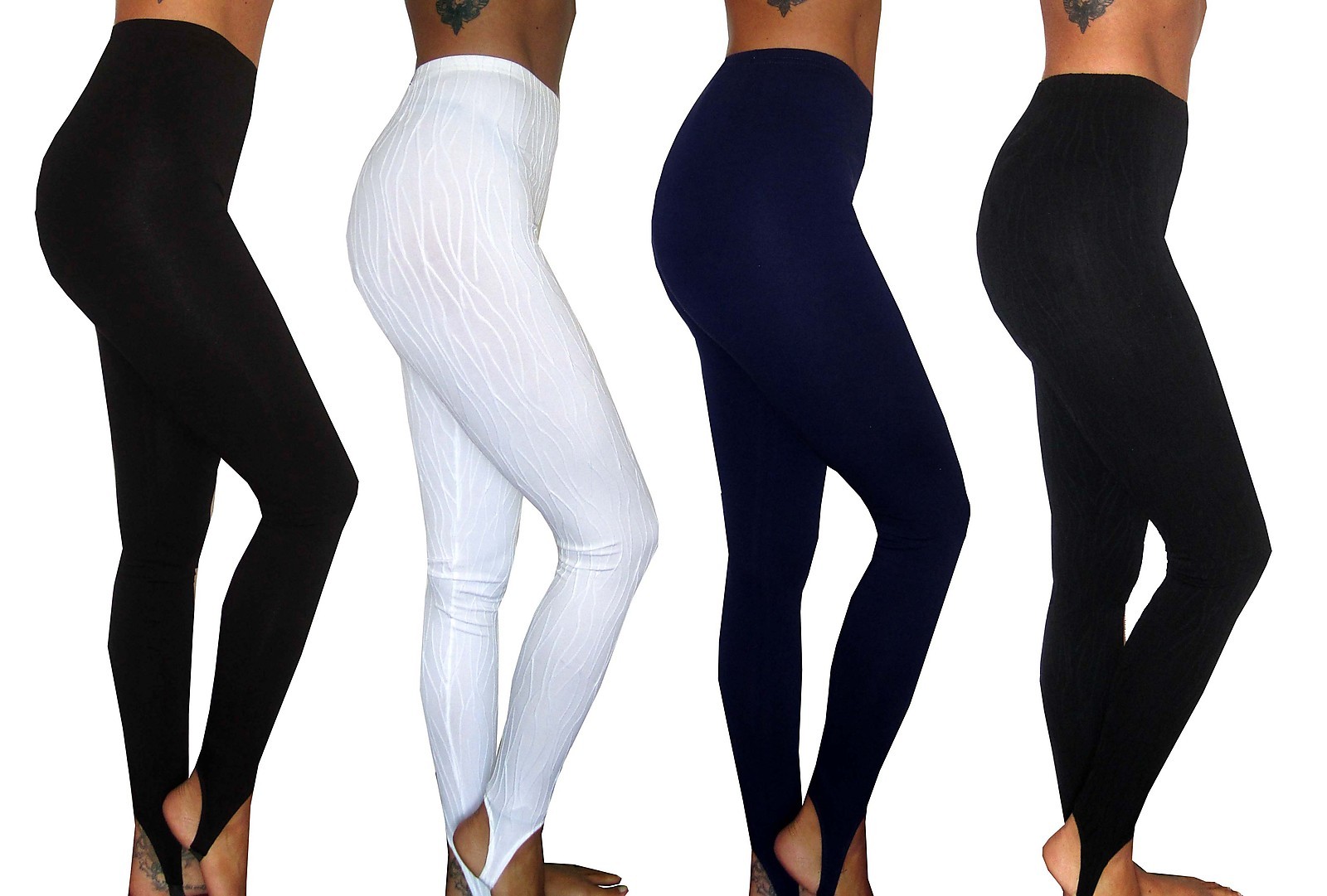WOMENS BLACK NAVY KHAKI BROWN WHITE STIRRUP LEGGINGS UK 6 – 28 FULL LONG X LONG