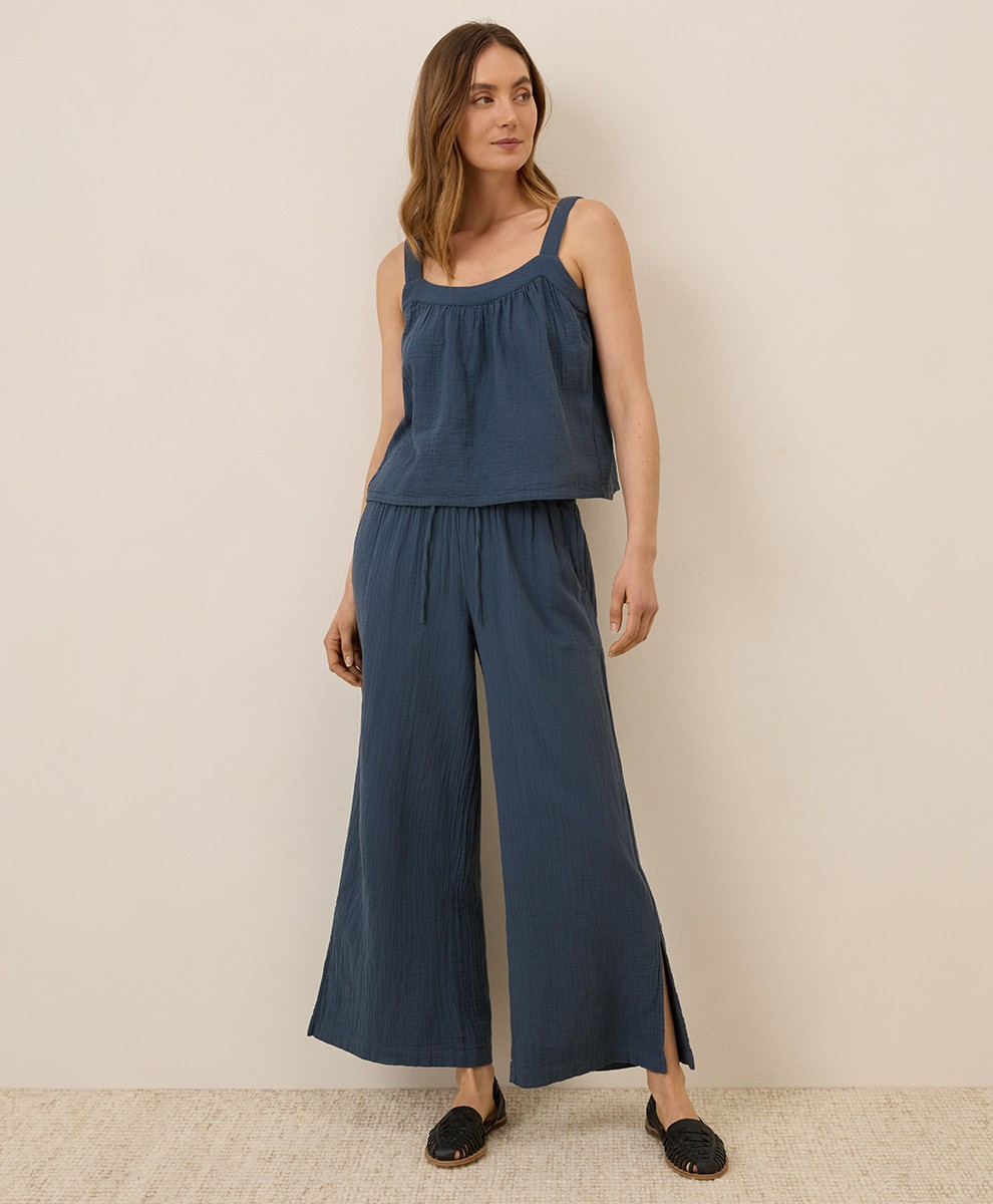 Pact Women’s Coastal Double Gauze Breezy Cami Large French Navy Top