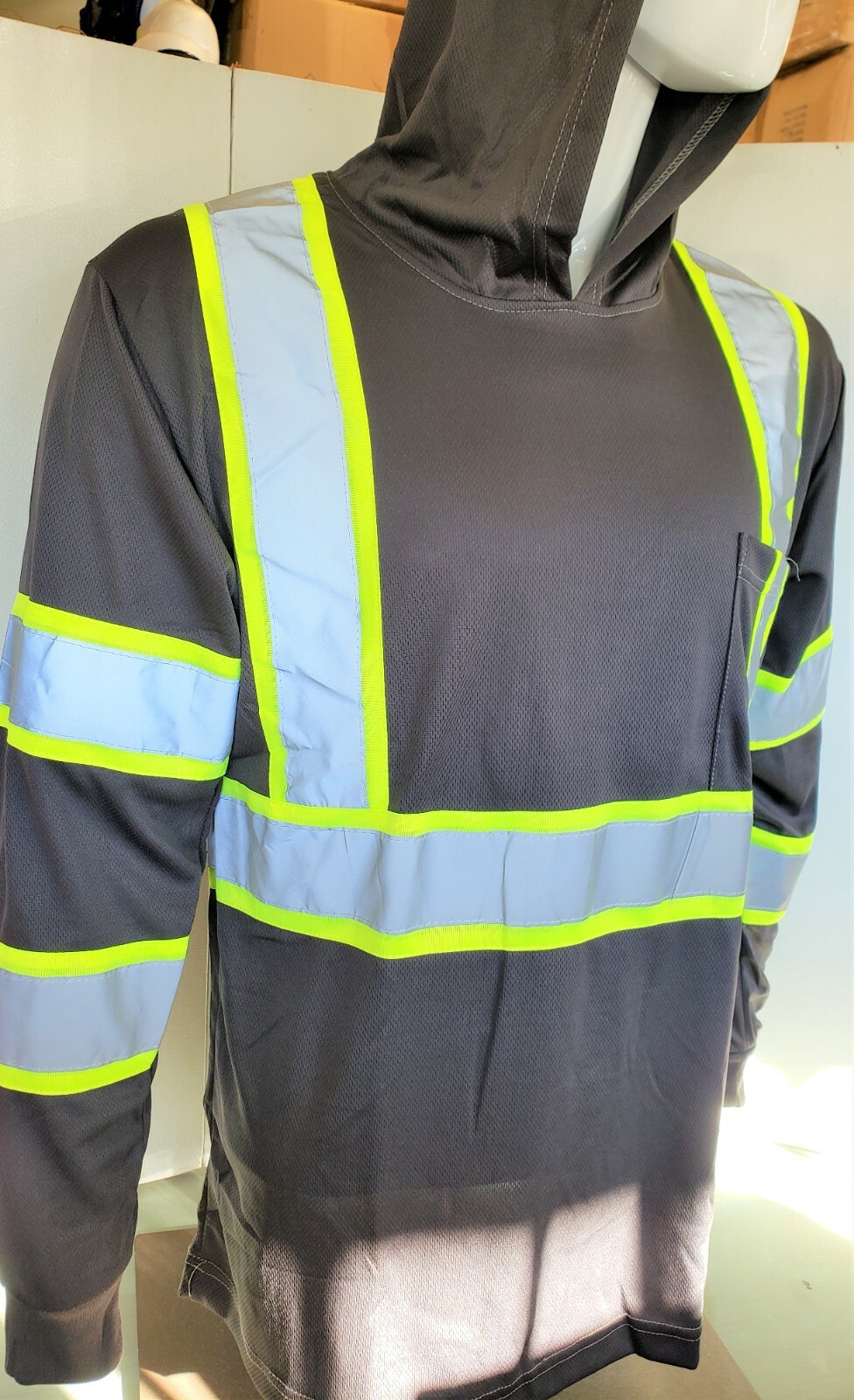 Gray High Visibility Reflective,Safety Shirt with hoodie / HOODIE SHIRT