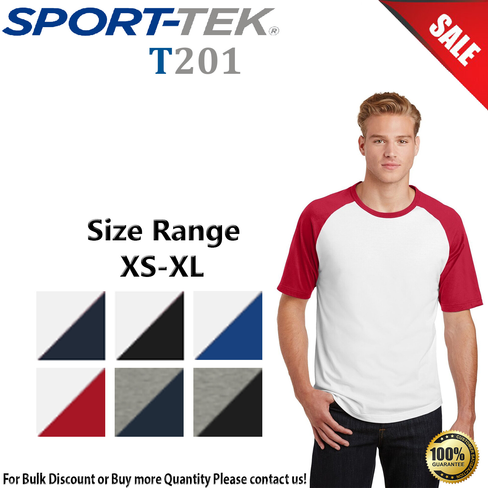 Sport-Tek T201 Mens Short Sleeve Cotton Colorblock Raglan Stylish Jersey