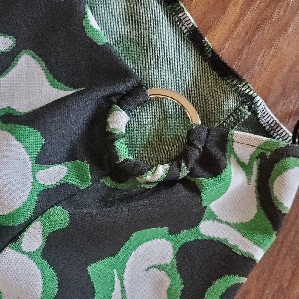 Green and Black Fancy Crop Top. One Arm Long Sleeve. Gorgeous!