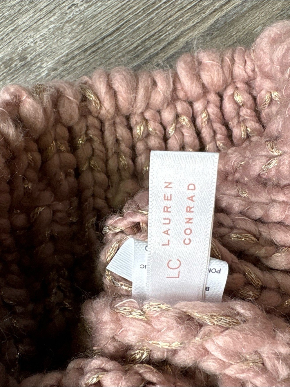 LC Lauren Conrad Blush Pink Metallic-Thread Knit Beanie