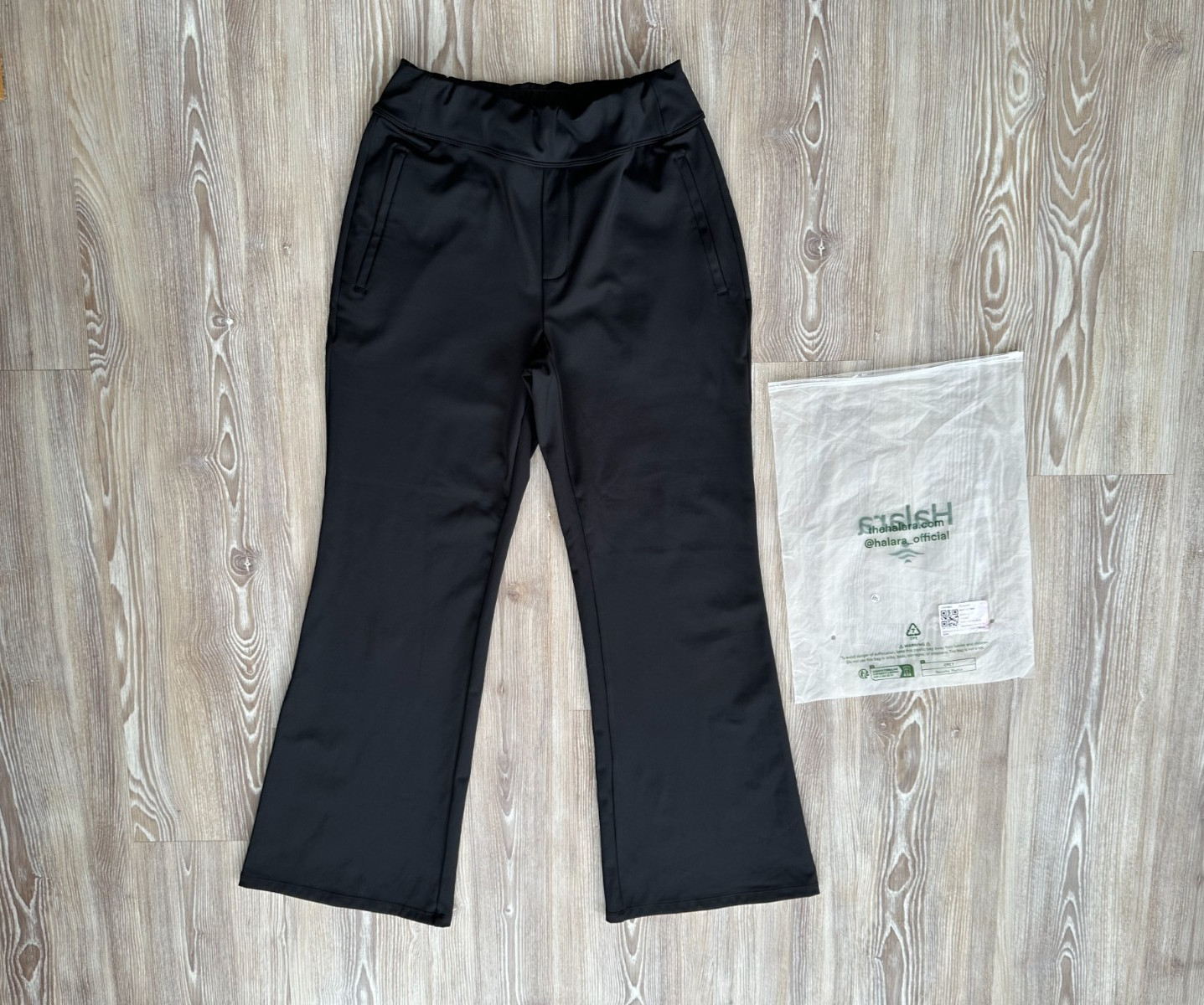 Halara Flex Trousers Day Black Stretch Side Zipper Pocket Flared Regular M / 12