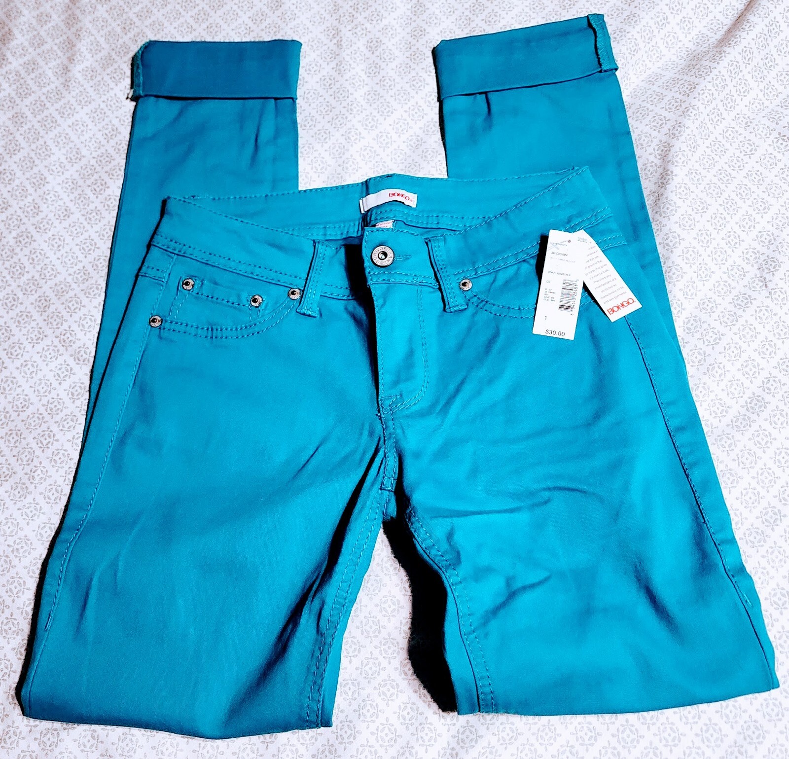 Bongo Junior Jeans Size: 1 BLUE Straight Slim Stretch Denim Pants Button Zip Fly