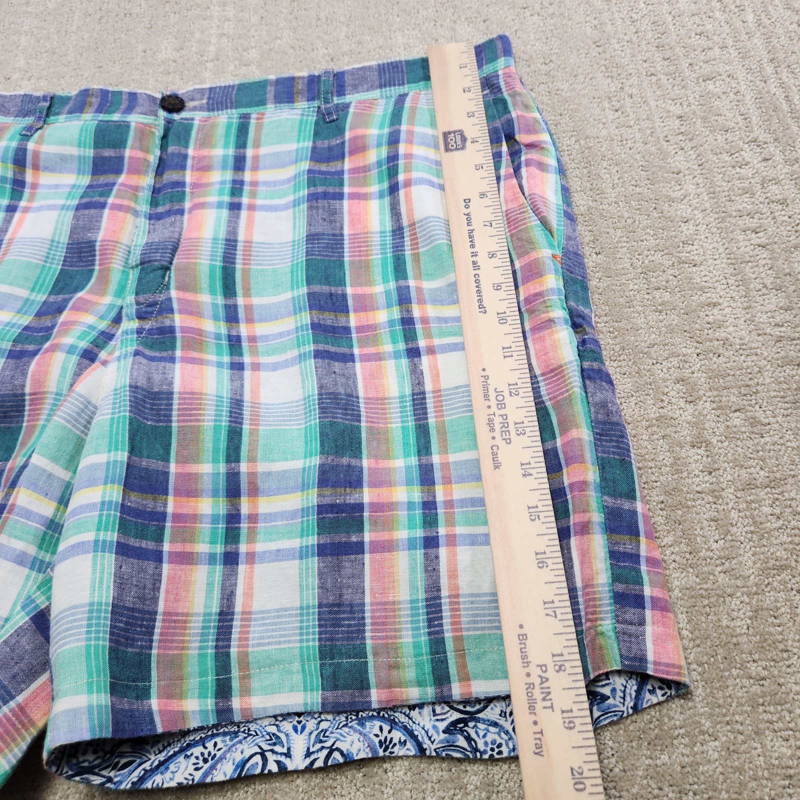 Tommy Bahama Shorts Men 40 Linen Paisley Plaid Reversible Chino Luxury Beach