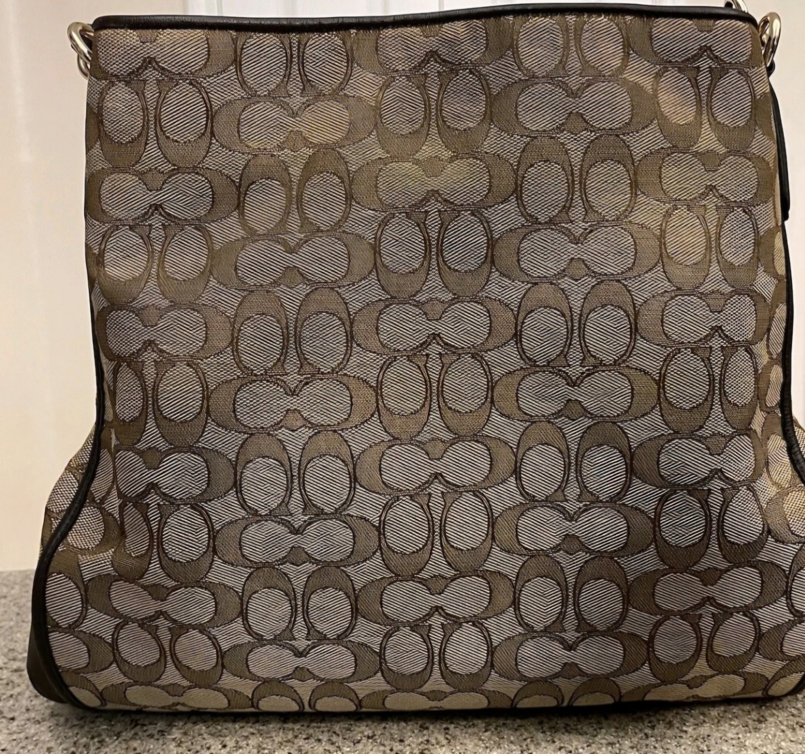 COACH MADISON PHOEBE OUTLINE BROWNS SIGNATURE & LEATHER SHOULDER BAG $299. EUC