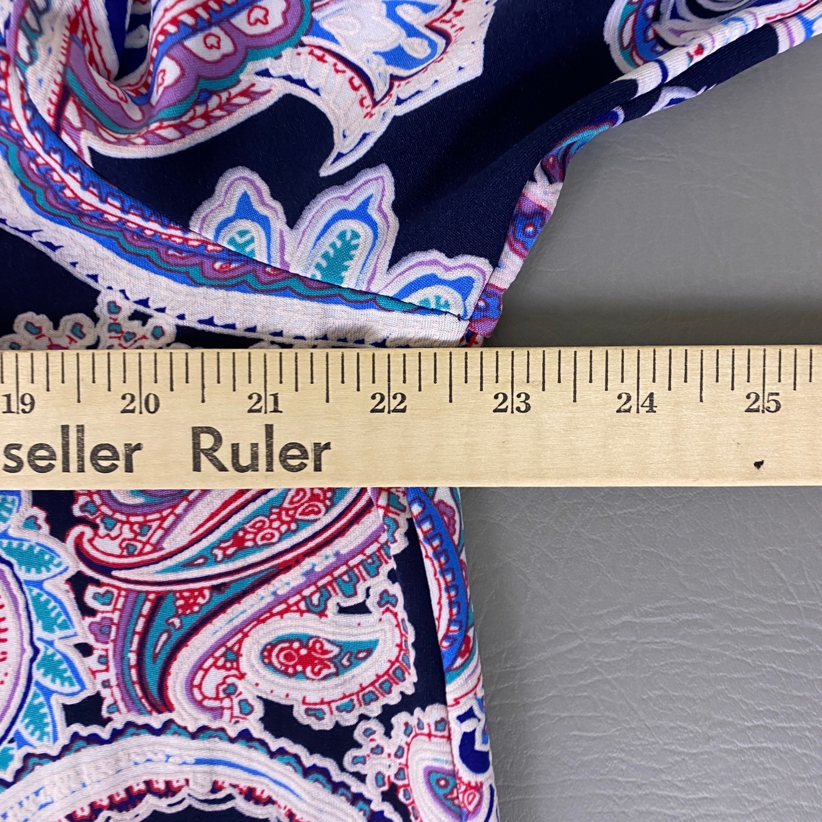 Ava & Grace Blouse Tunic Women’s XL Navy Blue Paisley 3/4 Roll Tab Sleeve Henley