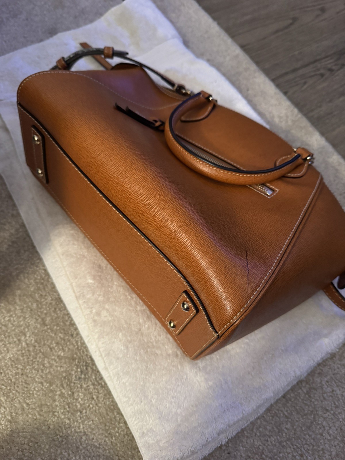 Dooney and Bourke 1975 Saffiano Leather Sydney Satchel Domed cross body.