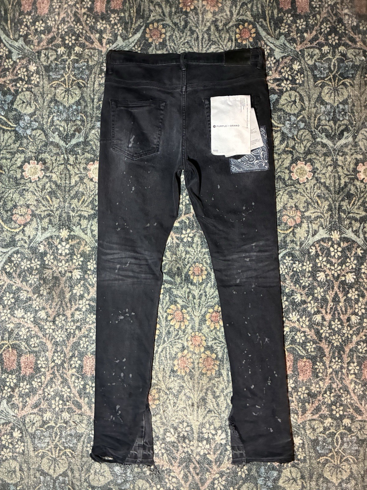 Purple Brand Men’s Black Dark Wash Distressed Skinny Stretch Denim Jeans Logo