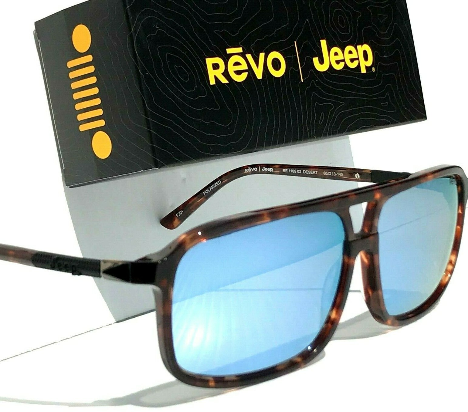 JEEP® DESERT Tortoise polished 60mm Pilot POLARIZED Blue Water Sunglass 1165 02