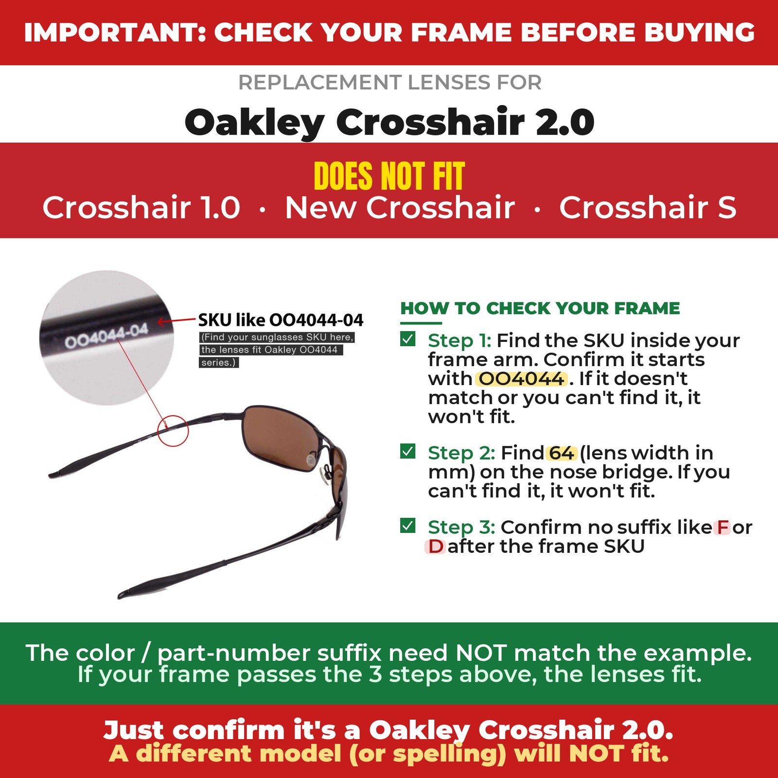 New WL Polarized Ice Blue Replacement Lenses For Oakley Crosshair 2.0 Sunglasses