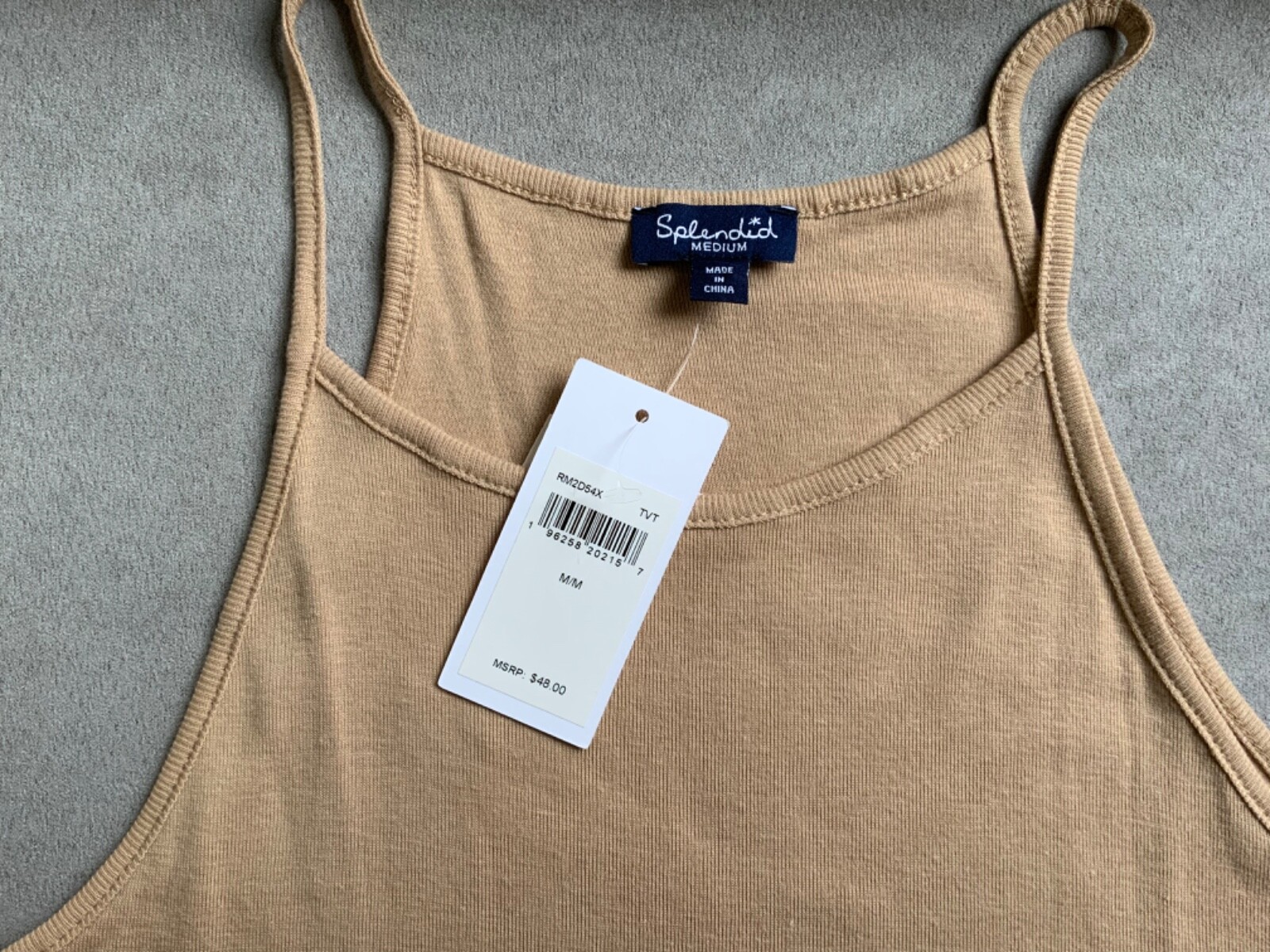 Splendid Rib Knit Halter Cami Tank Top MEDIUM Beige Cotton blend $48 