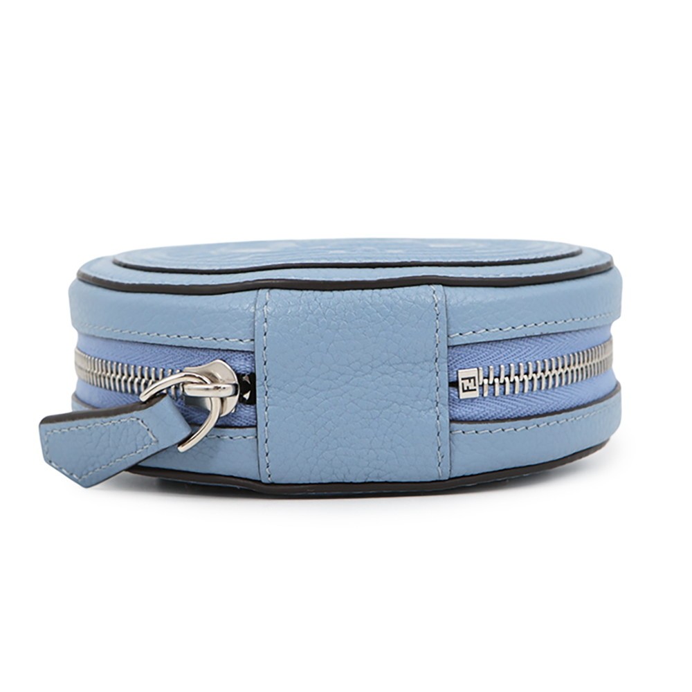 FENDI FF Logo Round Pouch Leather Light Blue 7M0359