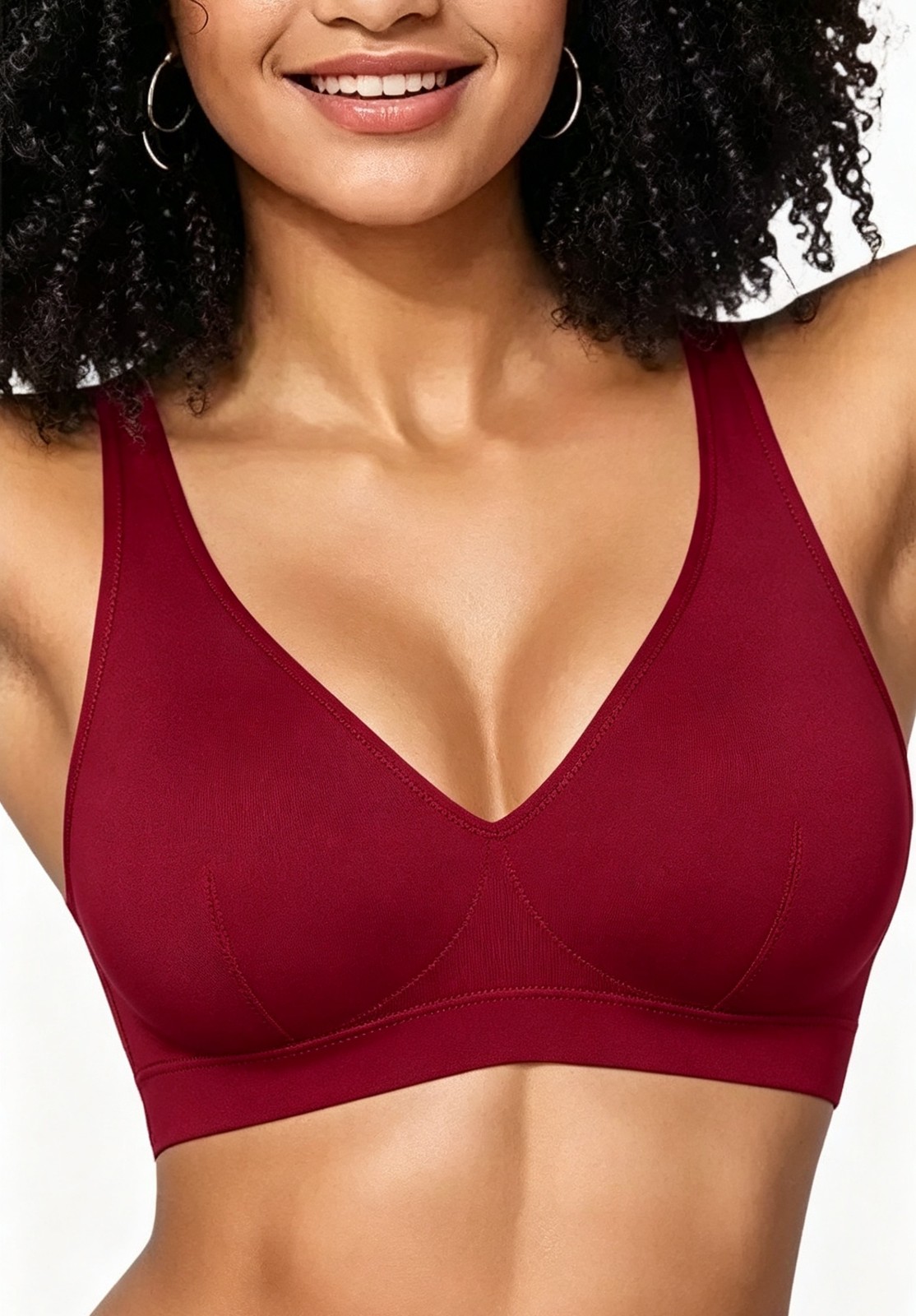 Women Wireless Solid Bra V Neck Mesh Breathable Comfort Support Bralette