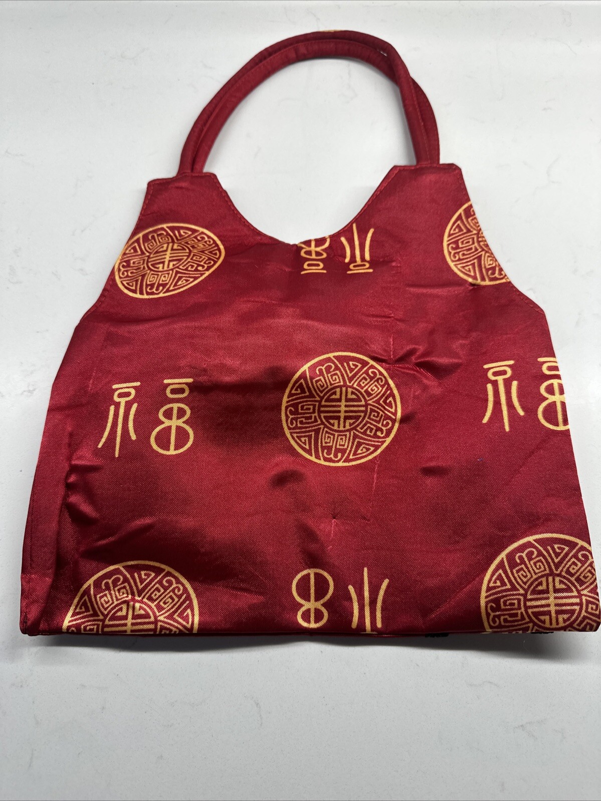 Asian Design Purse Red Handbag Oriental Cheongsam Double Handle