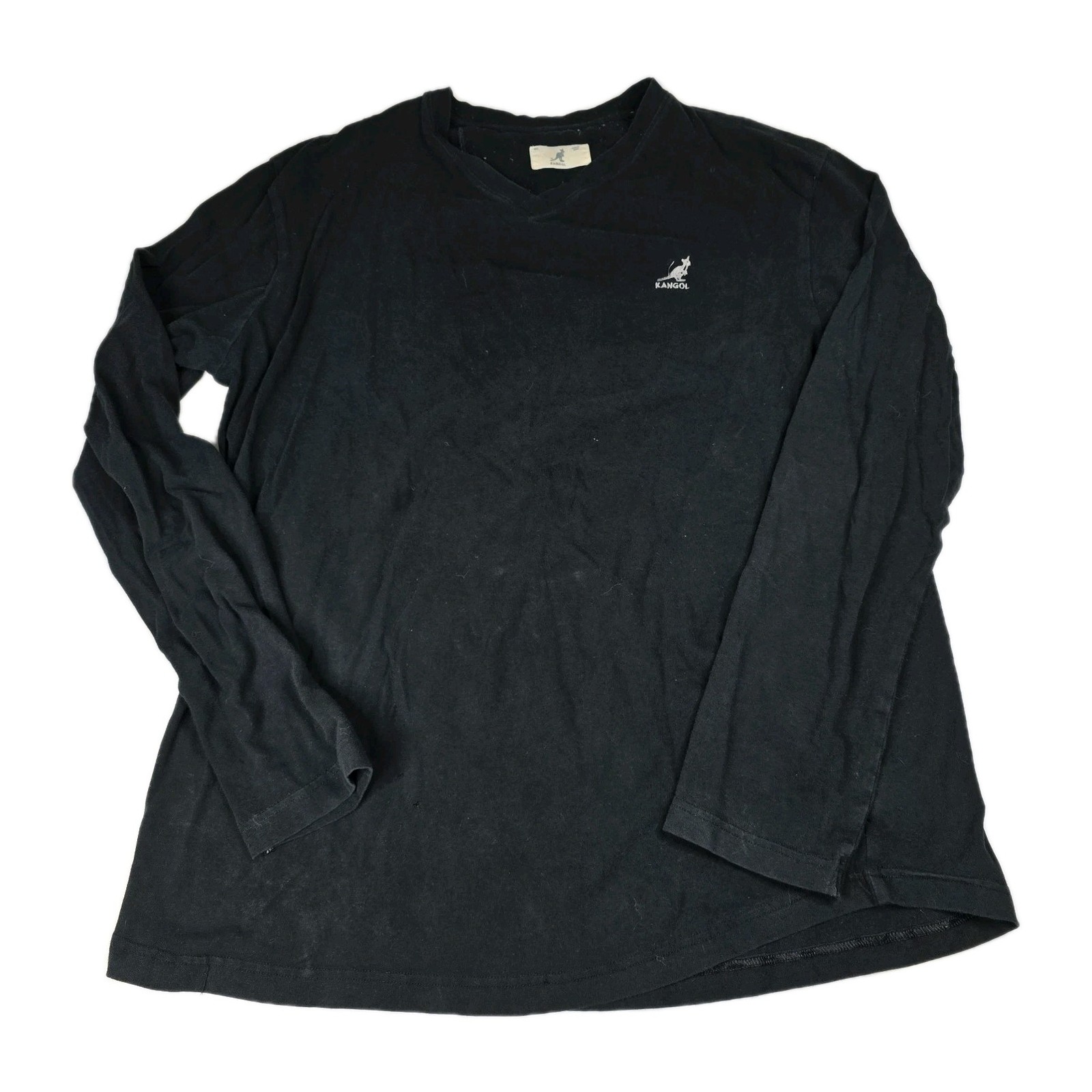 Kangol Long Sleeve T-Shirt Mens Black Logo Cotton Stretch Classic Fit Medium