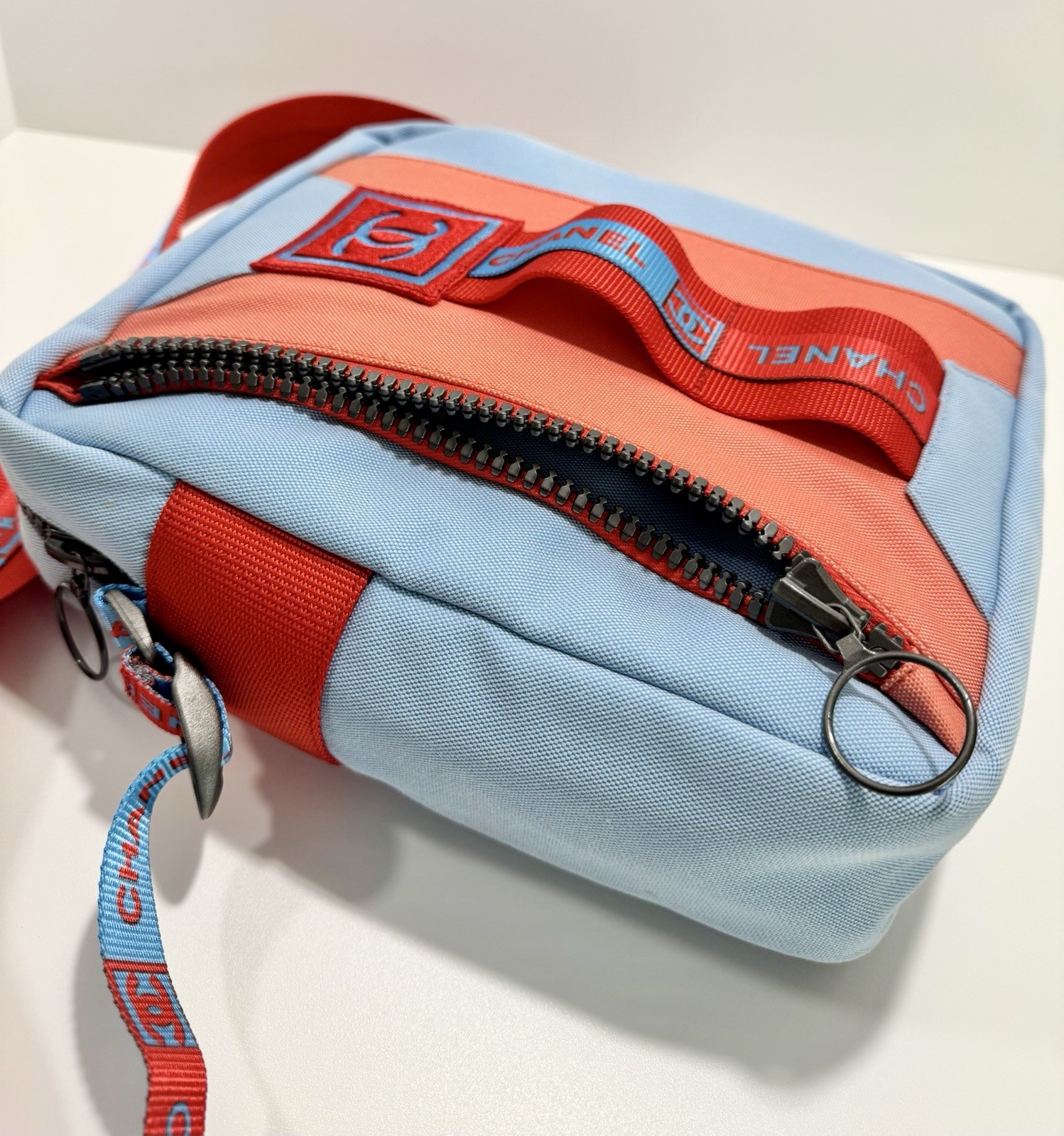 Chanel Sport Line Red Blue Medium Crossbody Vintage Unisex Canvas Nylon CC Logo