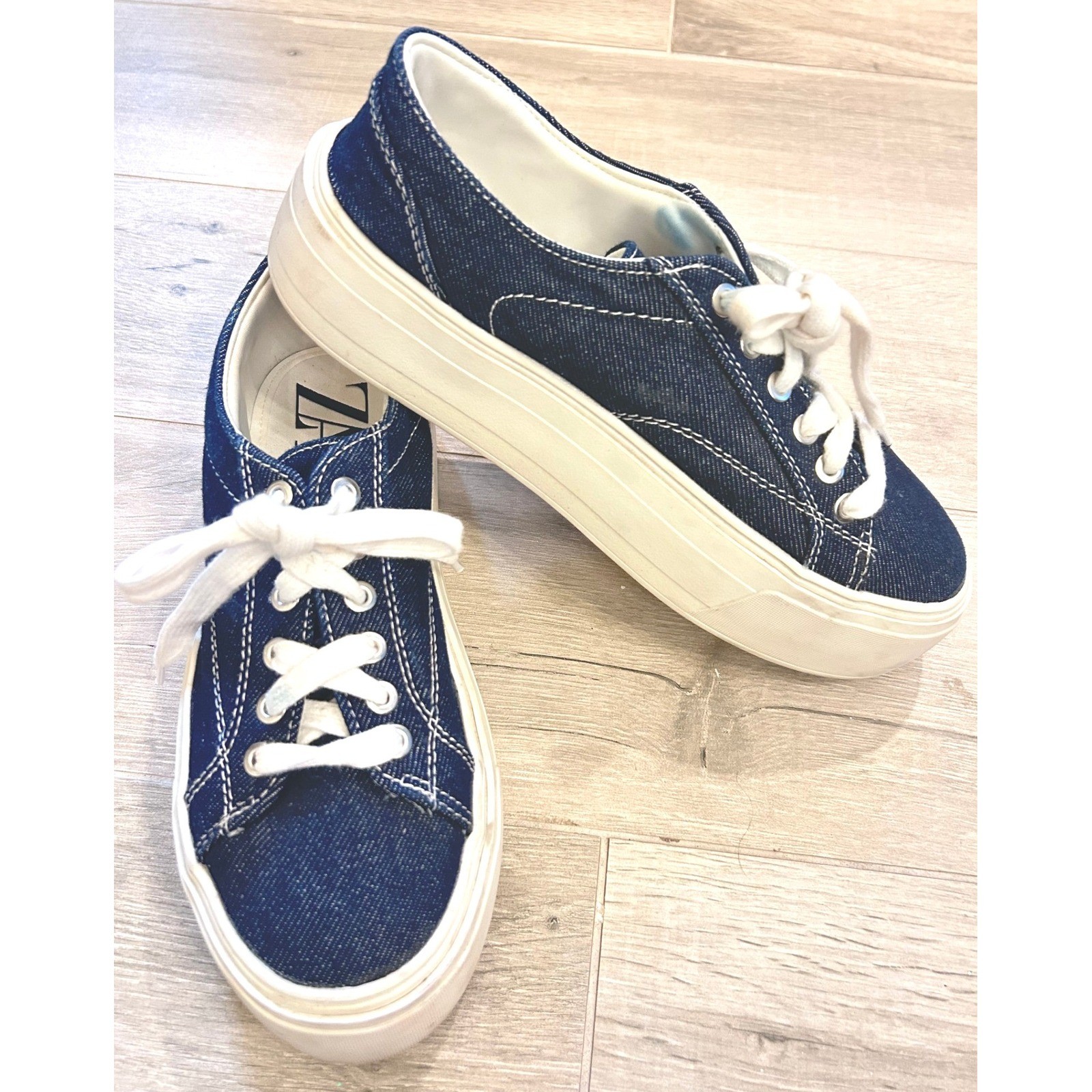 Zara Denim Fabric Platform Sneakers SZ 38 (7.5 US)