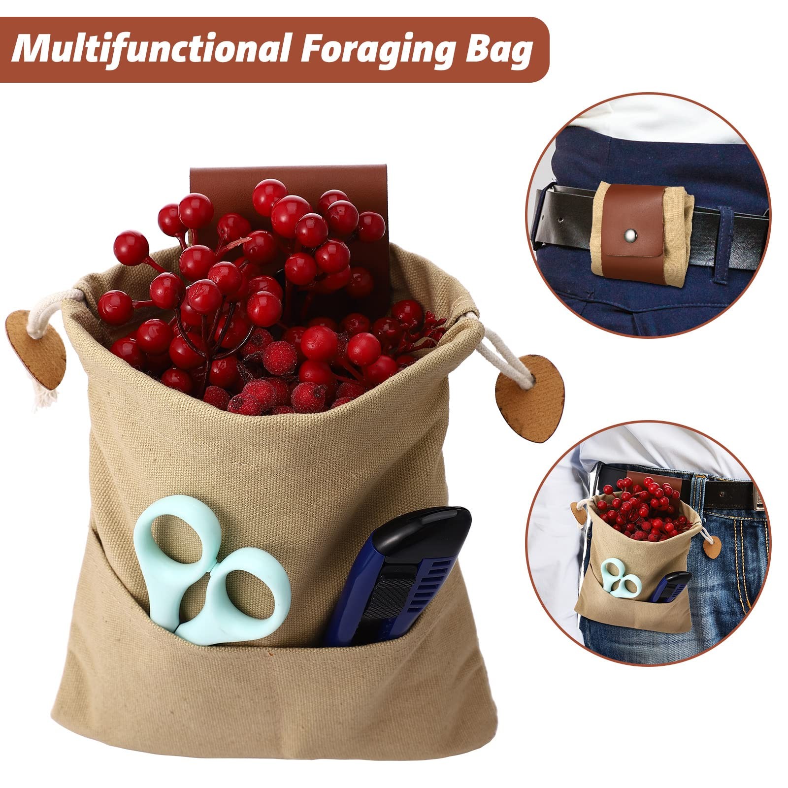 Foraging Bag Collapsible Canvas PU Leather 12.6×8.3in – Outdoor Hiking Pouch