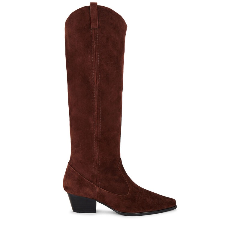 Cowboy Pointed Toe Women’s Real Suede Leather Knee High Long Boots Block Heel