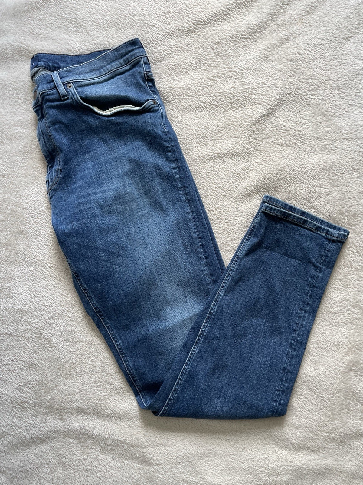 W36 L32 GANT Tapered Stretch Blue Jeans Denim Men’s Regular Fit
