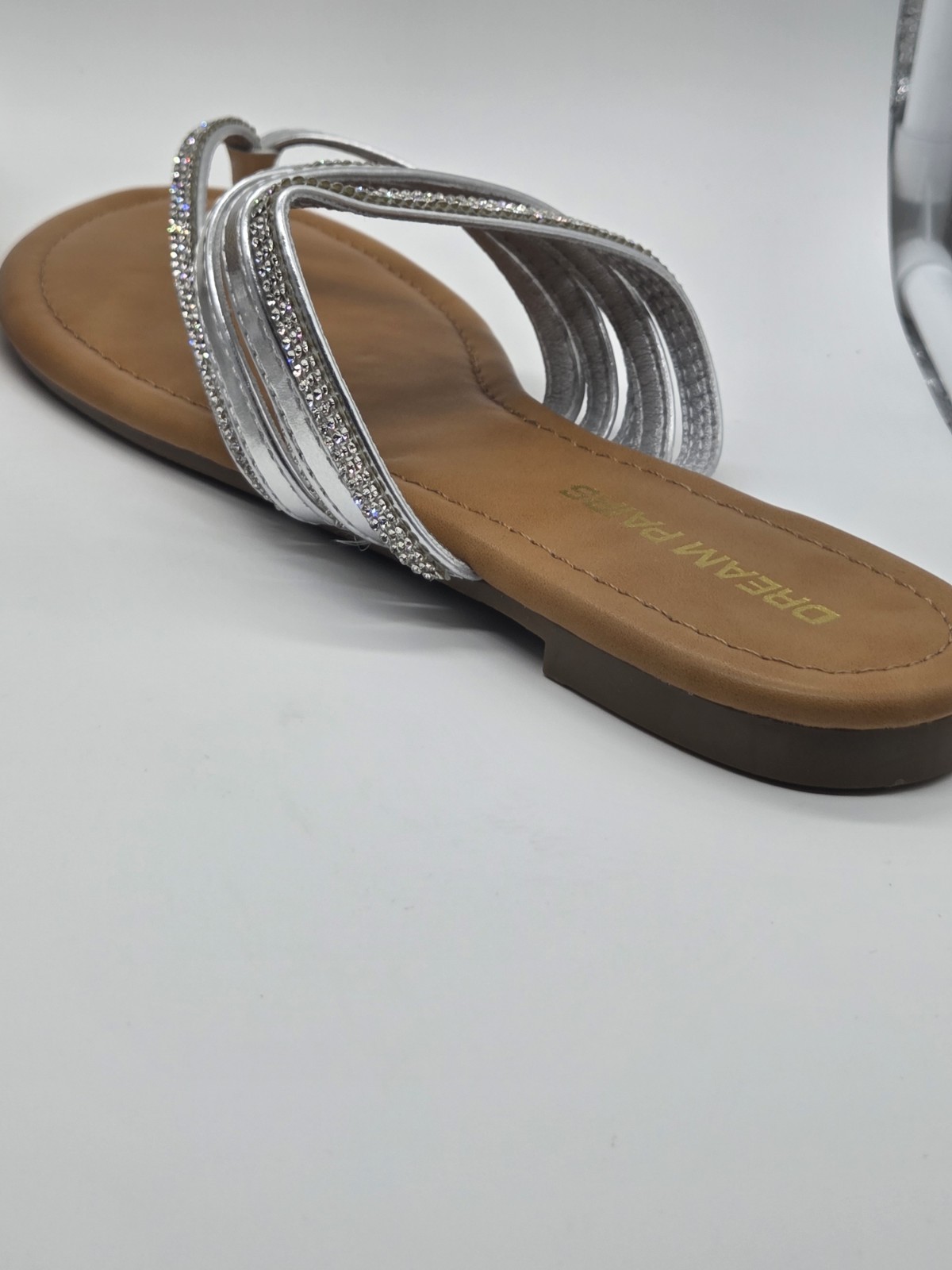 NEW! Dream Pairs Women’s Evening Flats Silver Summer Sandals With Beige Bottoms
