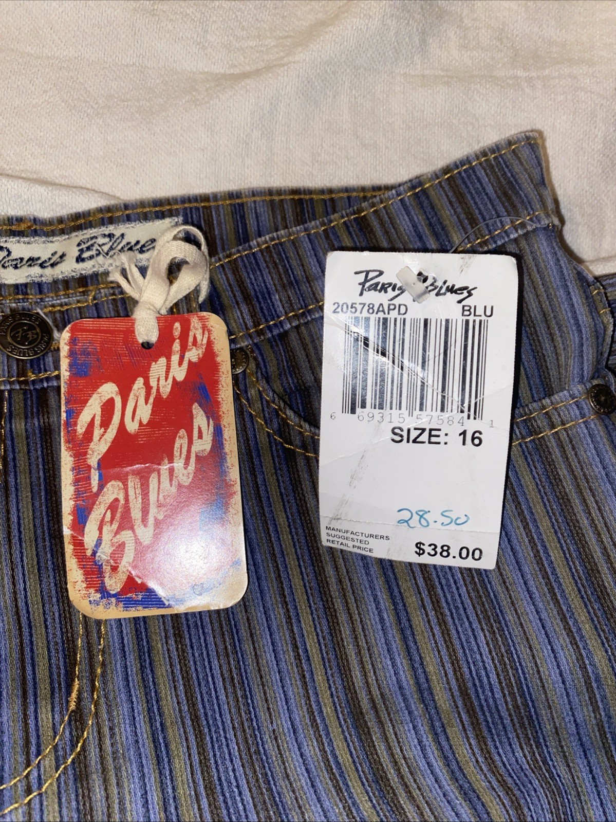 Vintage Paris Blues Jeans Striped 28 Inch Waist New W Tags