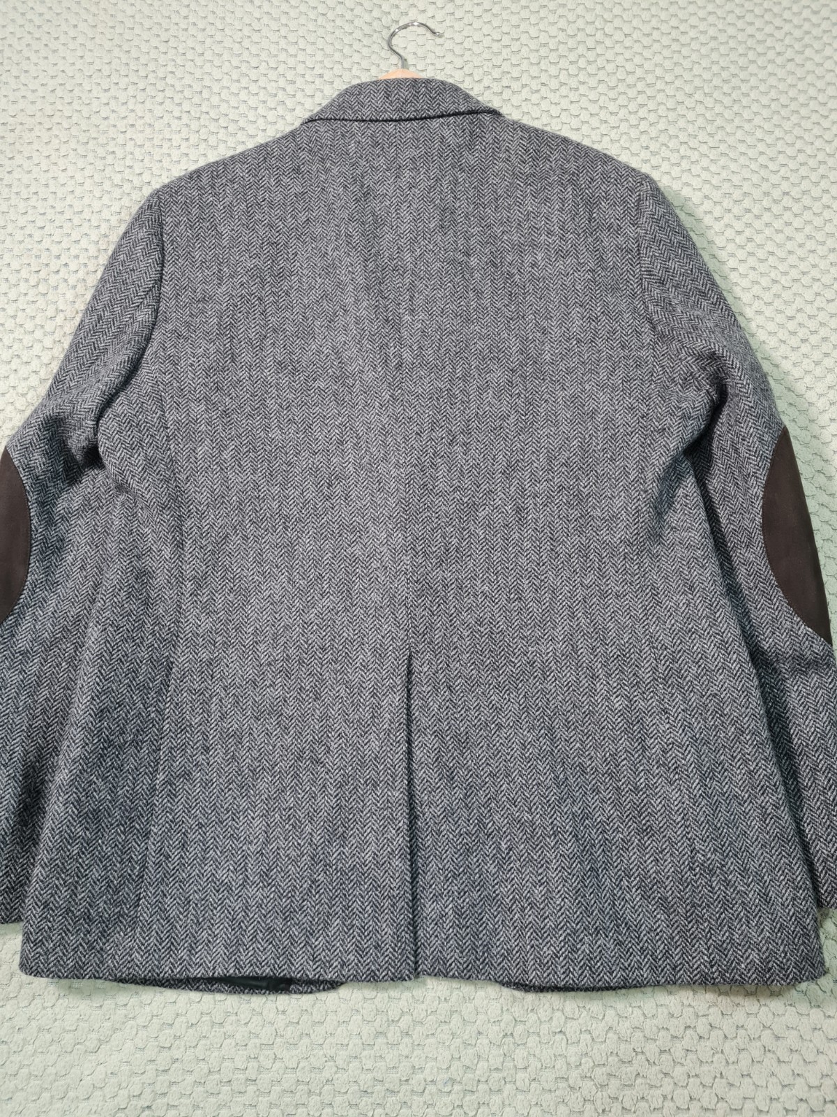 M&S Luxury Moon Tweed Blazer Jacket Grey Herringbone Wool Elbow Patches 42R
