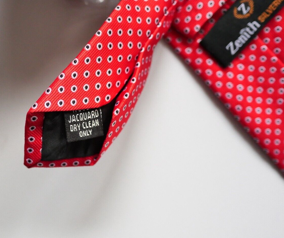 NEW ZENITH Silverking 100% Woven Jacquard Red Polka Dot Tie 57″x3″