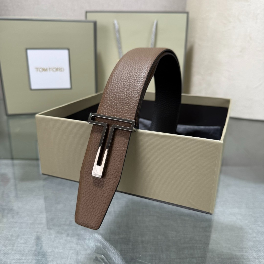 Tom Ford Reversible Belt Leather Brown / Black Belt T-Black Buckle