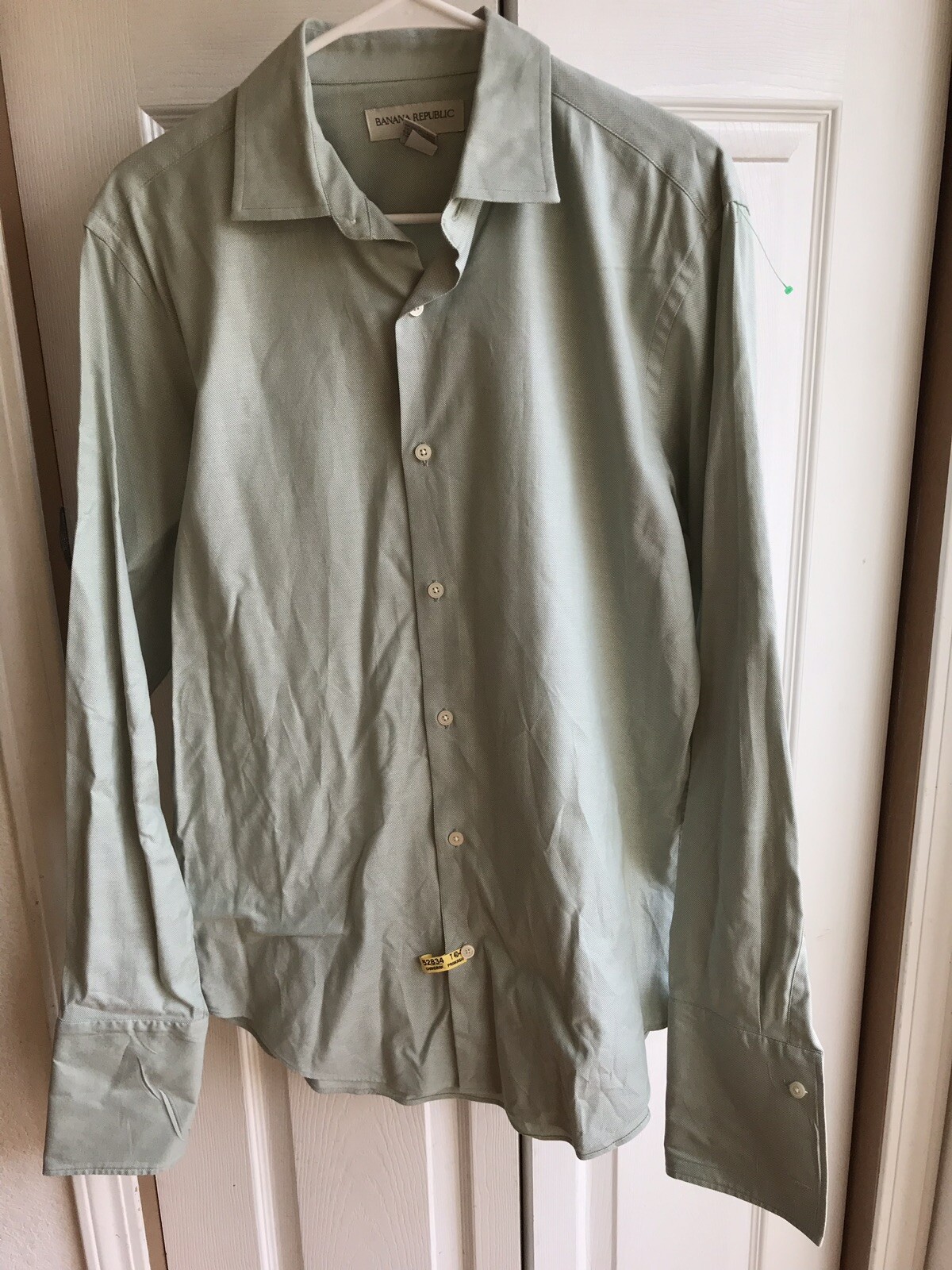 Banana Republic Light Green Button Down Dress Shirt double cuff Sz 15-15 1/2