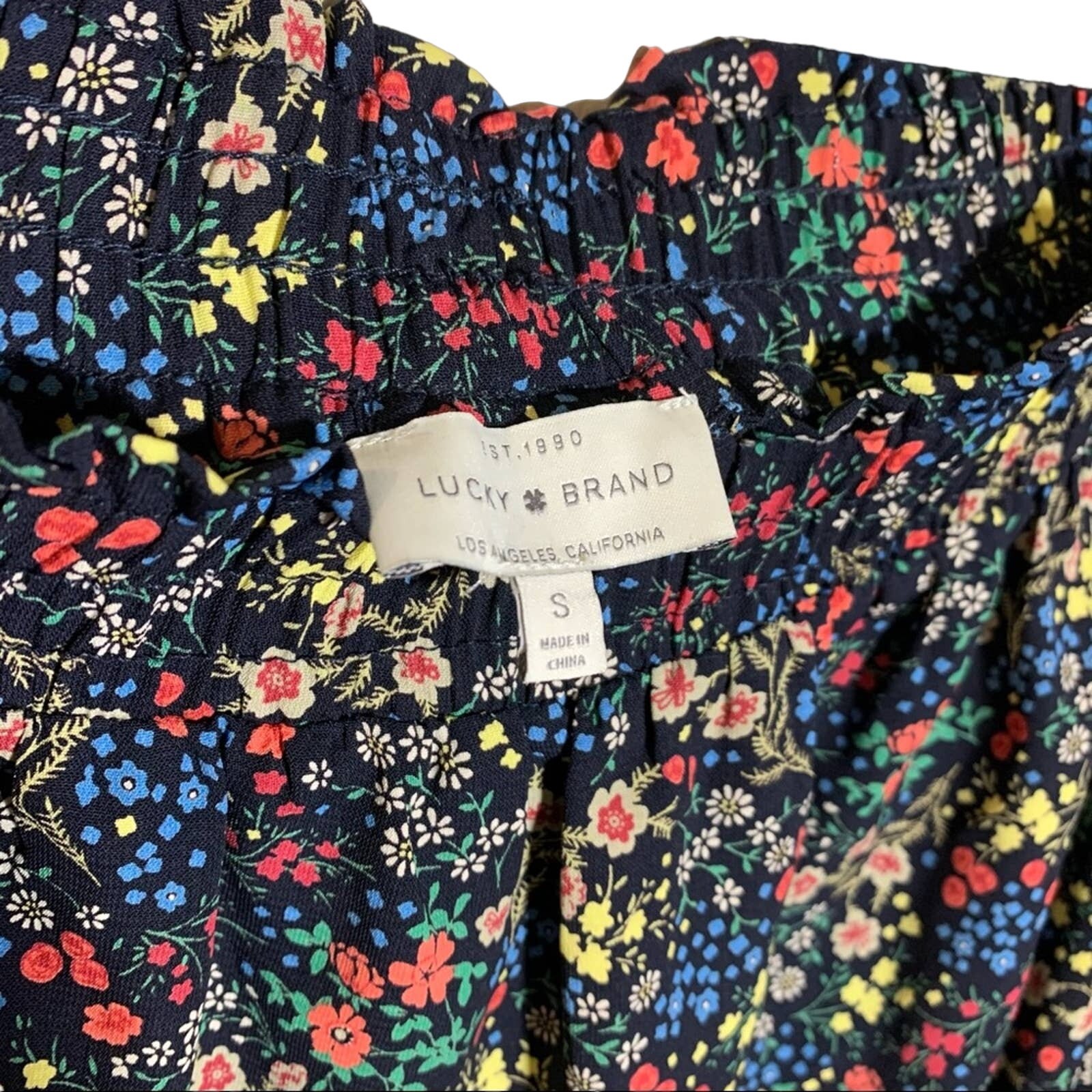 Lucky Brand Ditsy Floral Off The Shoulder Boho Mini Dress Black Multicolor Small