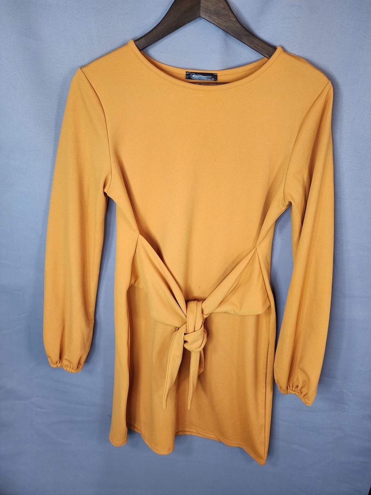 Long Sleeve Tie-Front Dress in Mustard Yellow