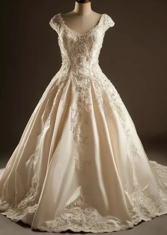 Classic Wedding Dresses Beaded Short Sleeves A-Line Lace Applique Bridal Gowns